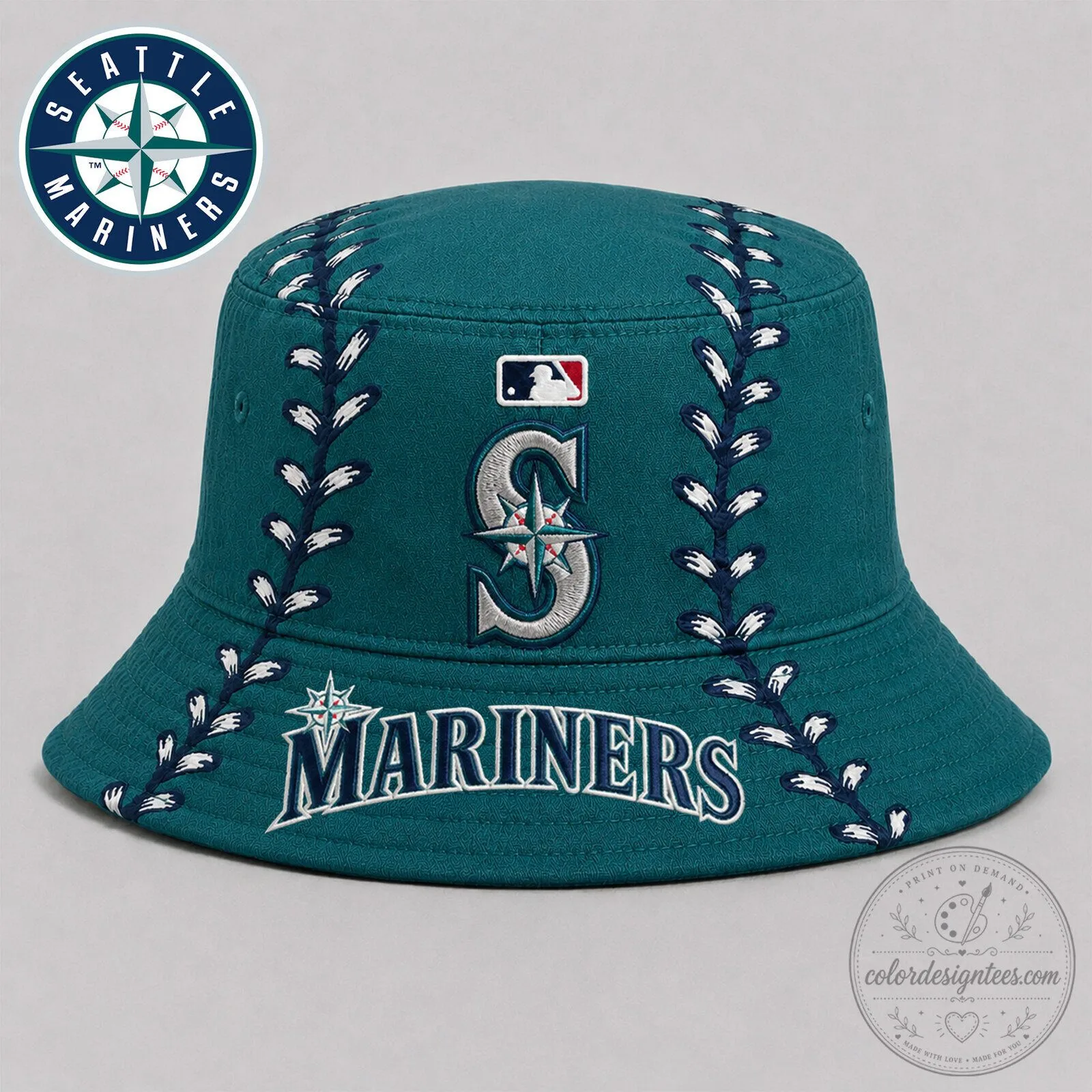 Seattle Mariners Baseball Team Embroidered Bucket Cap Hat