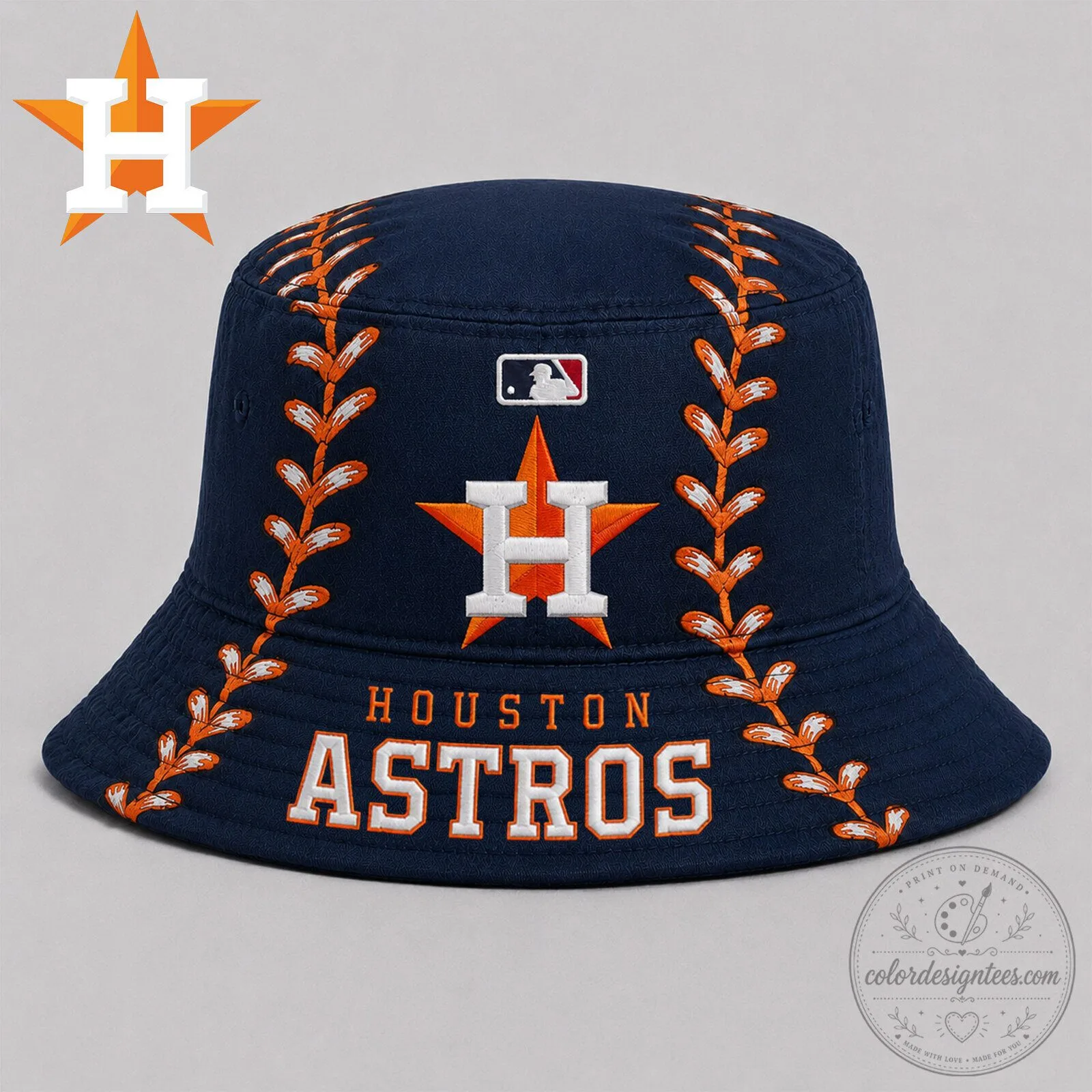 Houston Astros Baseball Stitch Bucket Hat for Men and Women