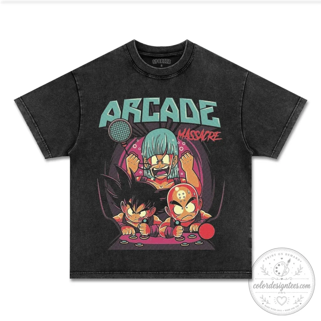 Dragon Ball Z Arcade Massacre Goku and Bulma Anime Graphic T-Shirt Dragon Ball Z Arcade Massacre Goku and Bulma Anime Graphic T-Shirt