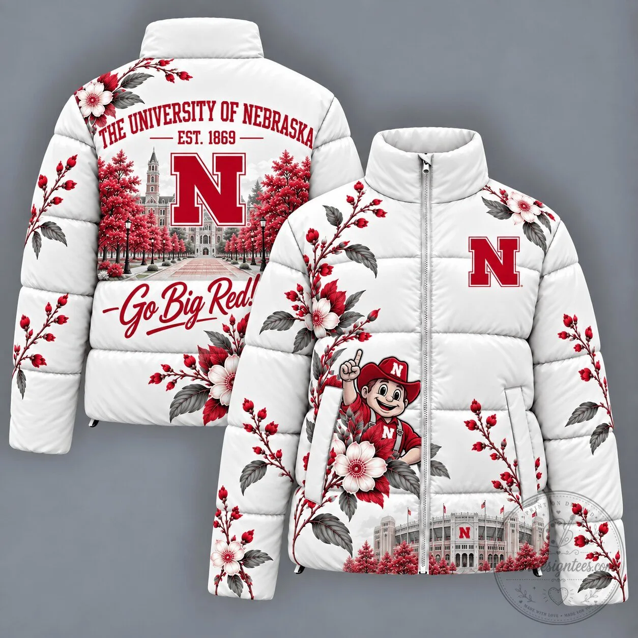 Nebraska Cornhuskers Football Mascot University Puffer Jacket