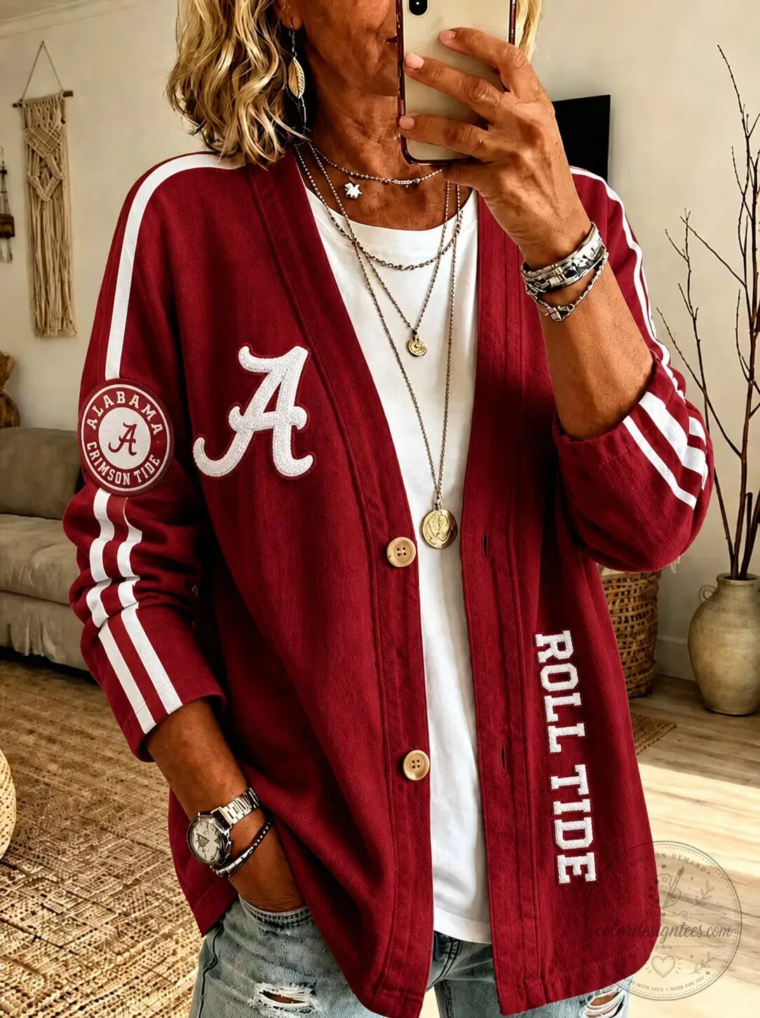 Alabama Crimson Tide Roll Tide Women's Casual Football Cardigan Jacket