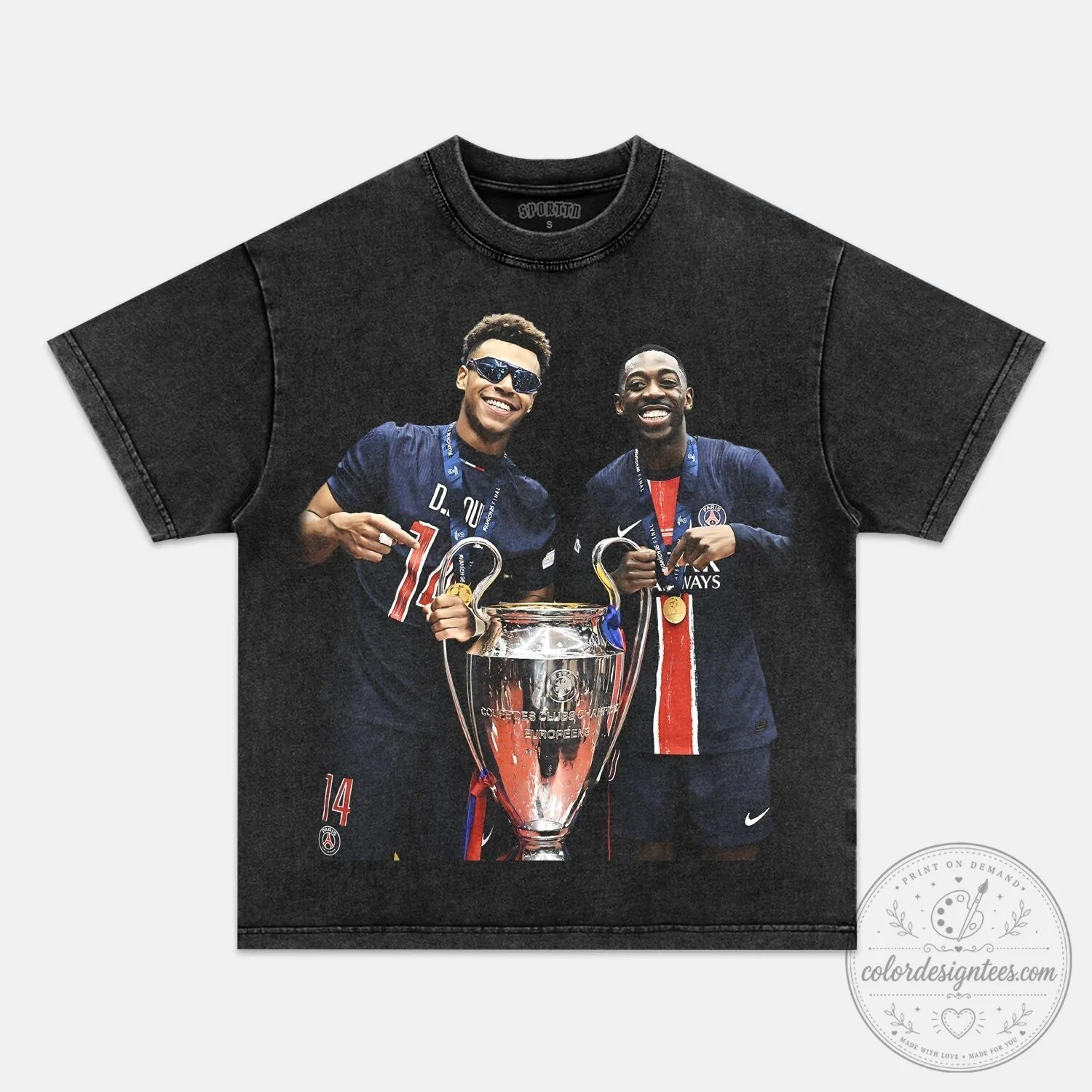 Désiré Doué and Ousmane Dembélé Champions League Celebration T-Shirt