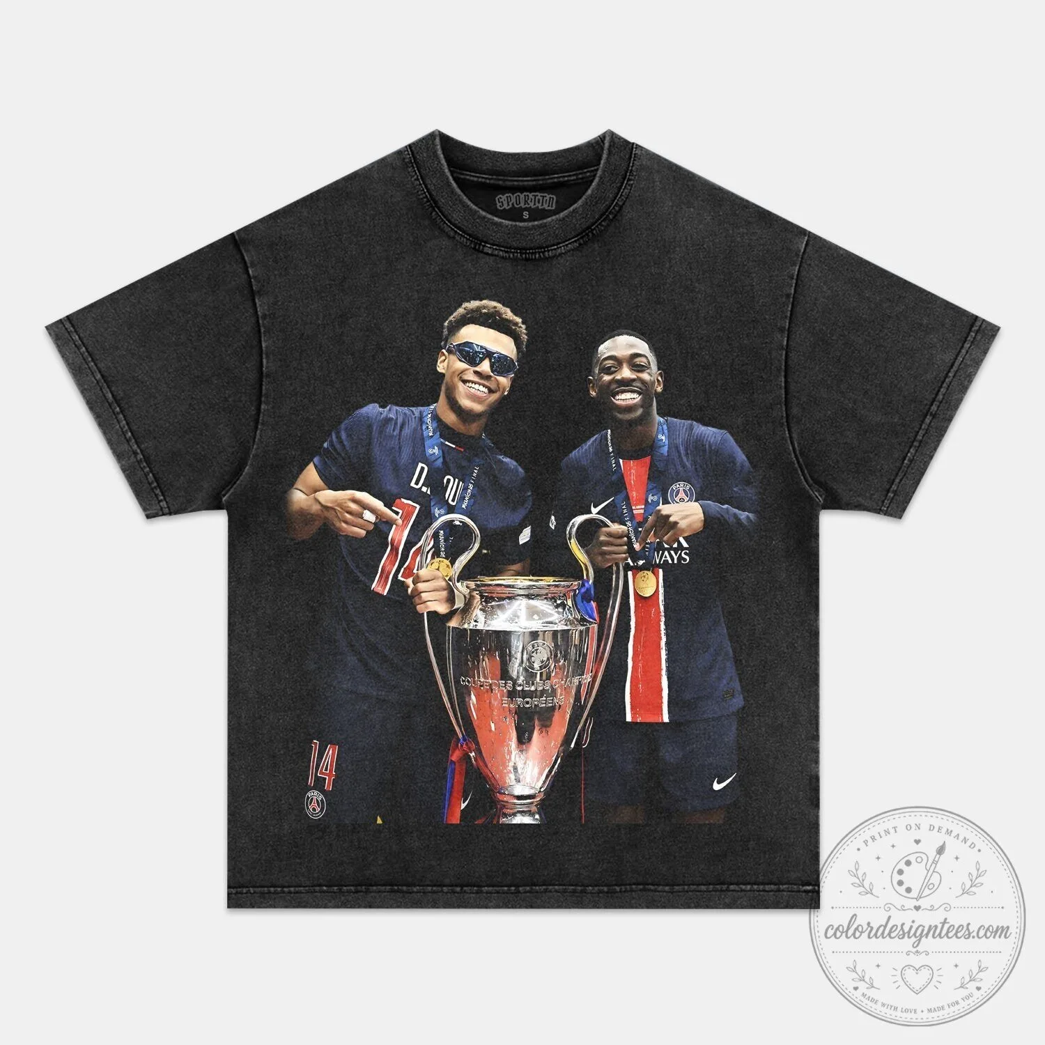 Désiré Doué and Ousmane Dembélé Champions League Celebration T-Shirt