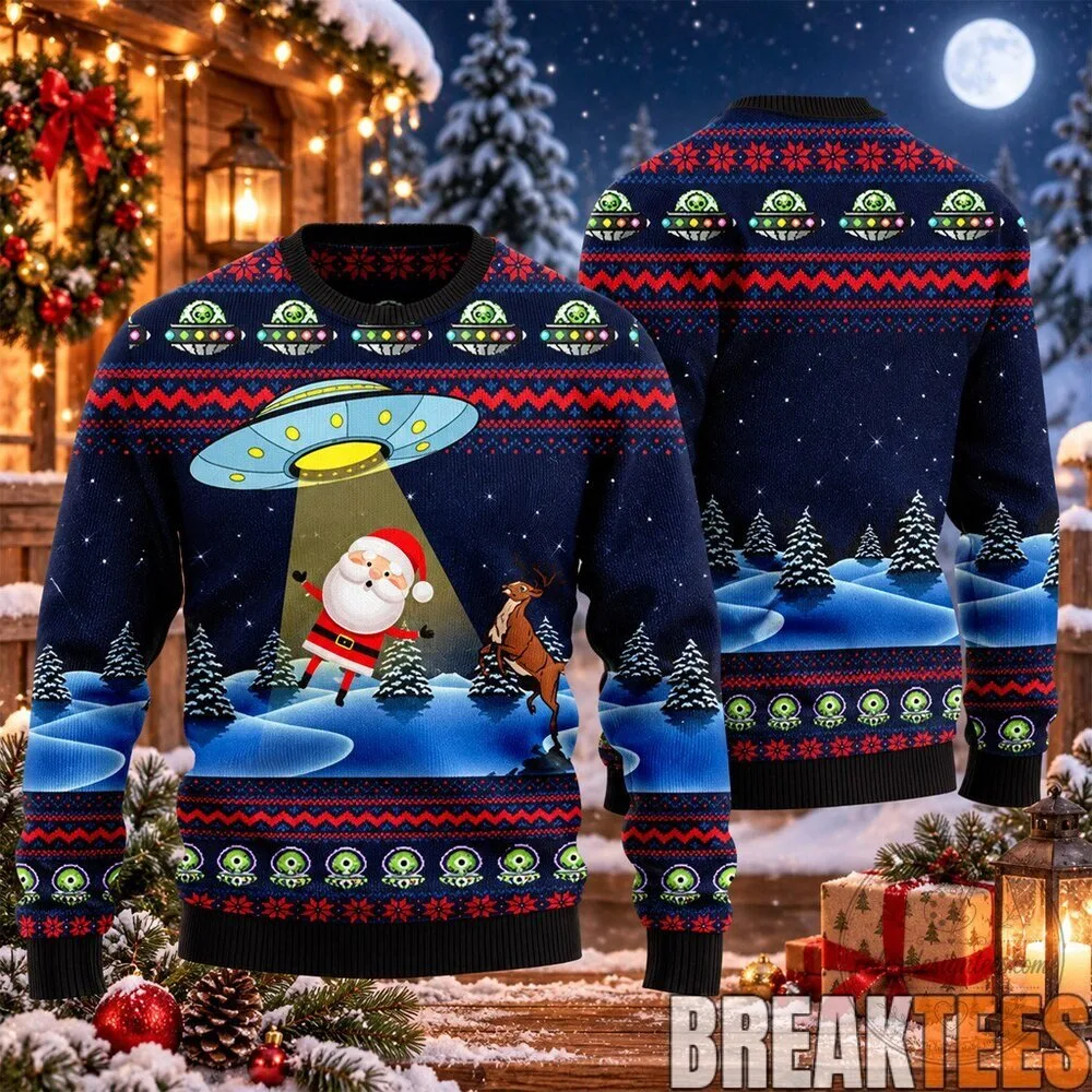 Funny Alien Abduction Santa Claus Christmas Ugly Sweater