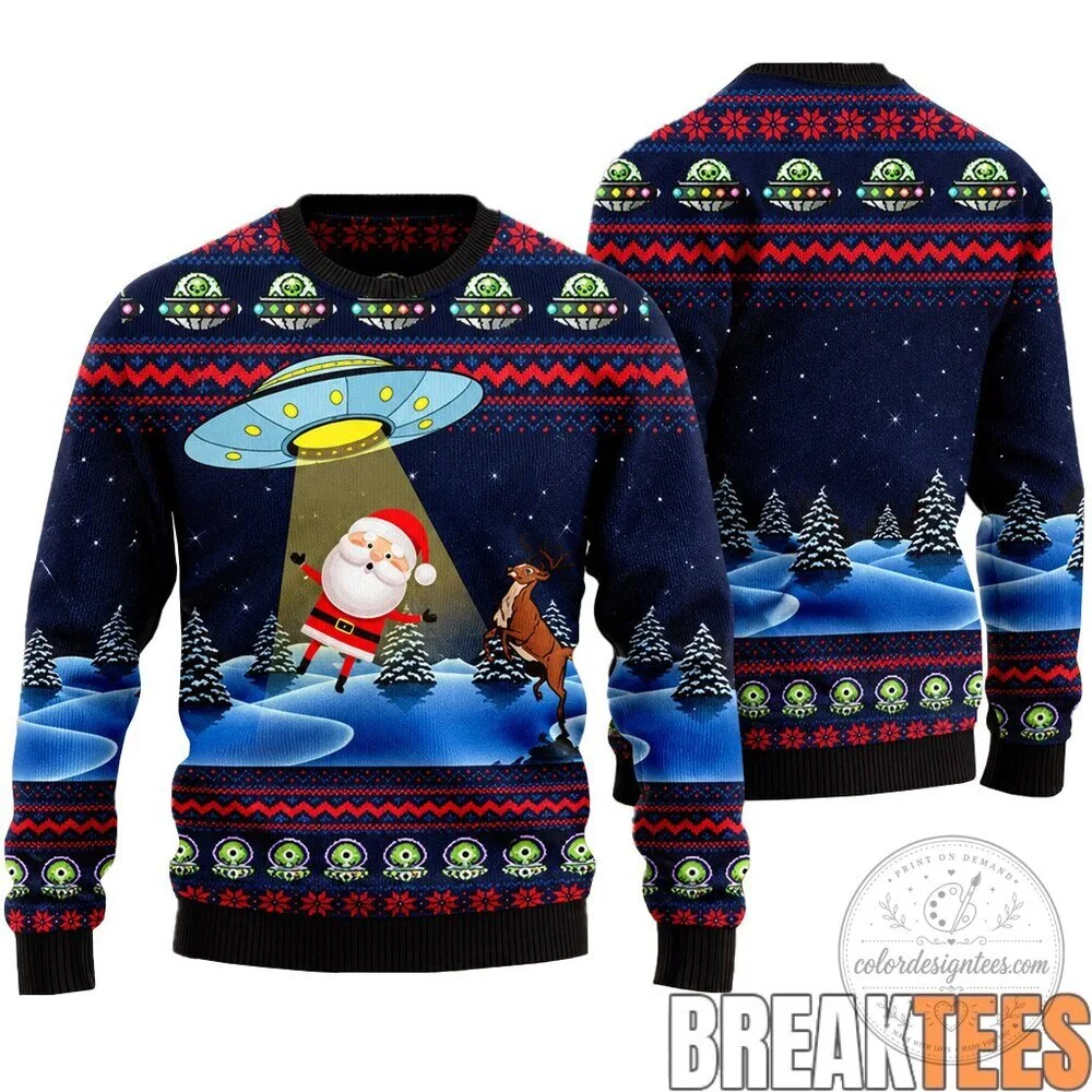 Funny Alien Abduction Santa Claus Christmas Ugly Sweater 8 Funny Alien Abduction Santa Claus Christmas Ugly Sweater