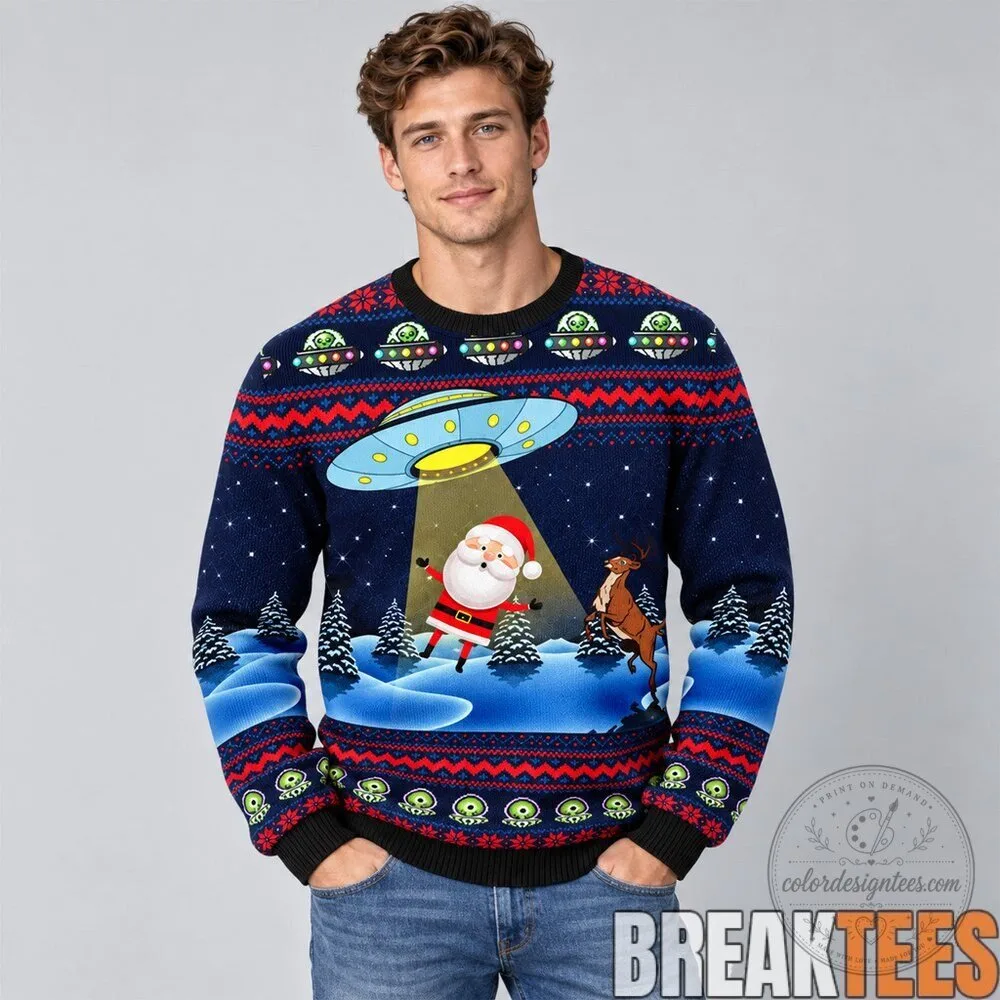 Funny Alien Abduction Santa Claus Christmas Ugly Sweater 9 Funny Alien Abduction Santa Claus Christmas Ugly Sweater