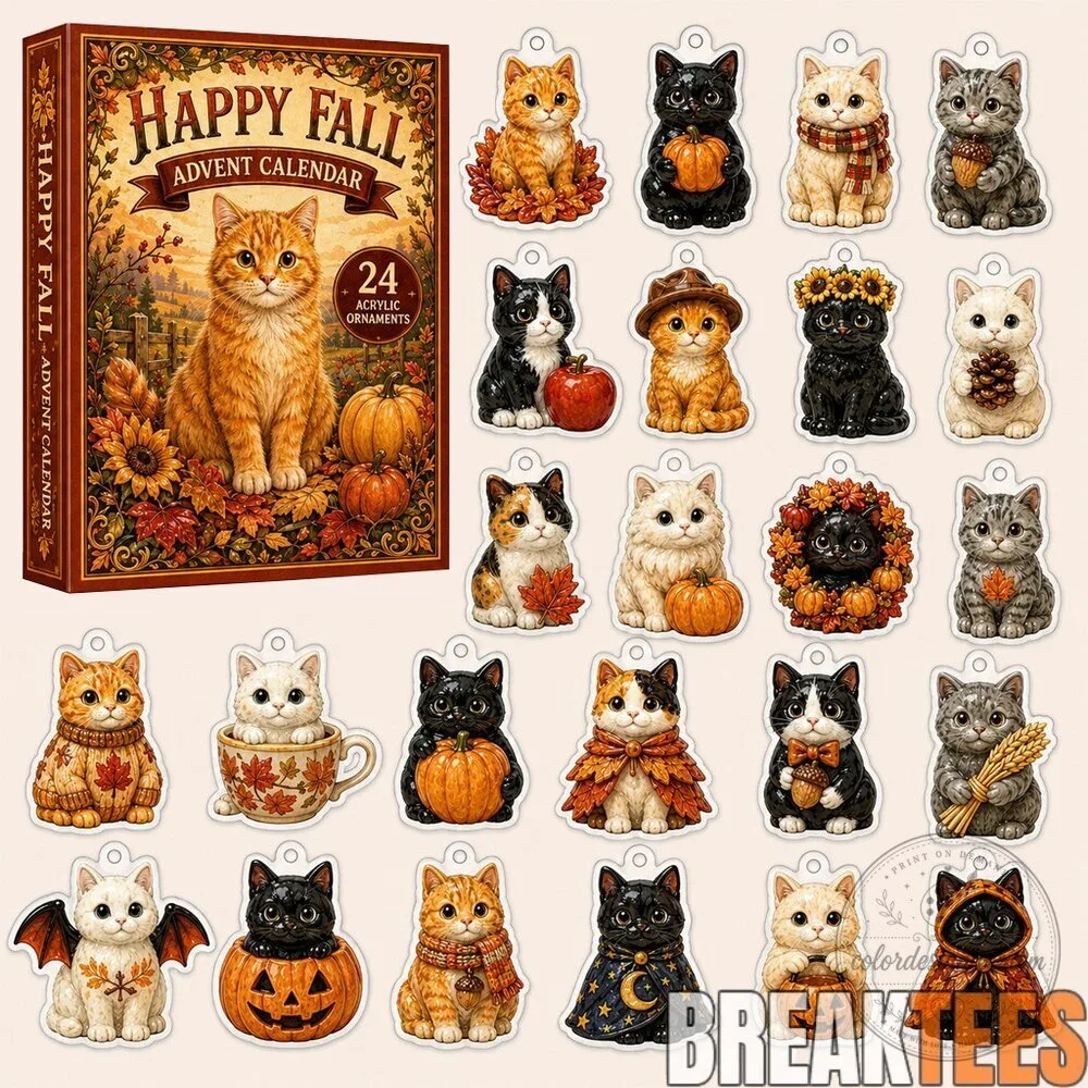 Happy Fall Cats Advent Calendar 2026 with 24 Acrylic Ornaments