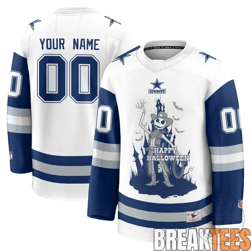 Dallas Cowboys Jack Skellington Happy Halloween White Hockey Jersey