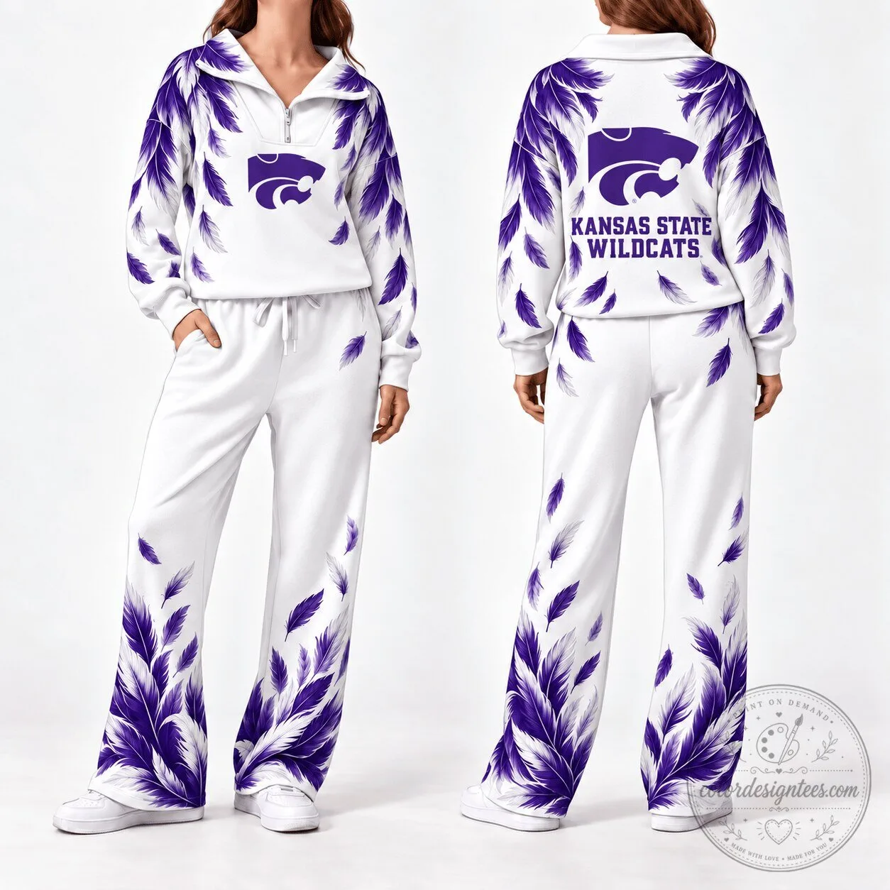 Kansas State Wildcats Purple Feather Pattern Quarter Zip Lounge Set 5 Kansas State Wildcats Purple Feather Pattern Quarter Zip Lounge Set
