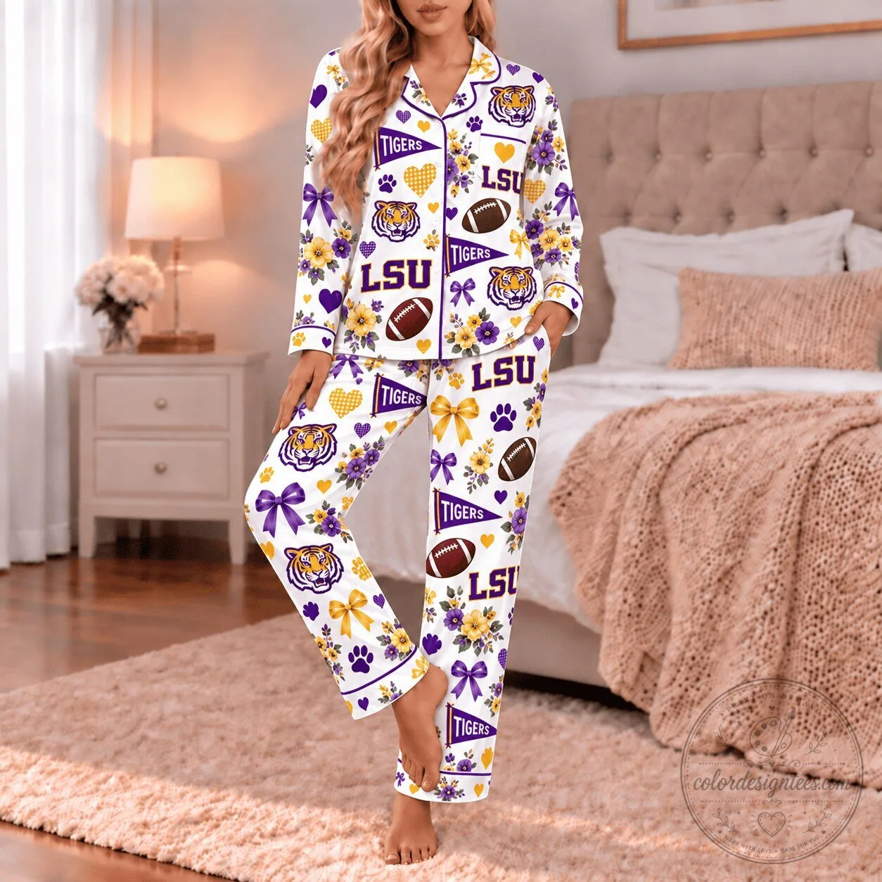 Louisiana State University Tigers Football Team Pattern Pajamas Set 1 Louisiana State University Tigers Football Team Pattern Pajamas Set