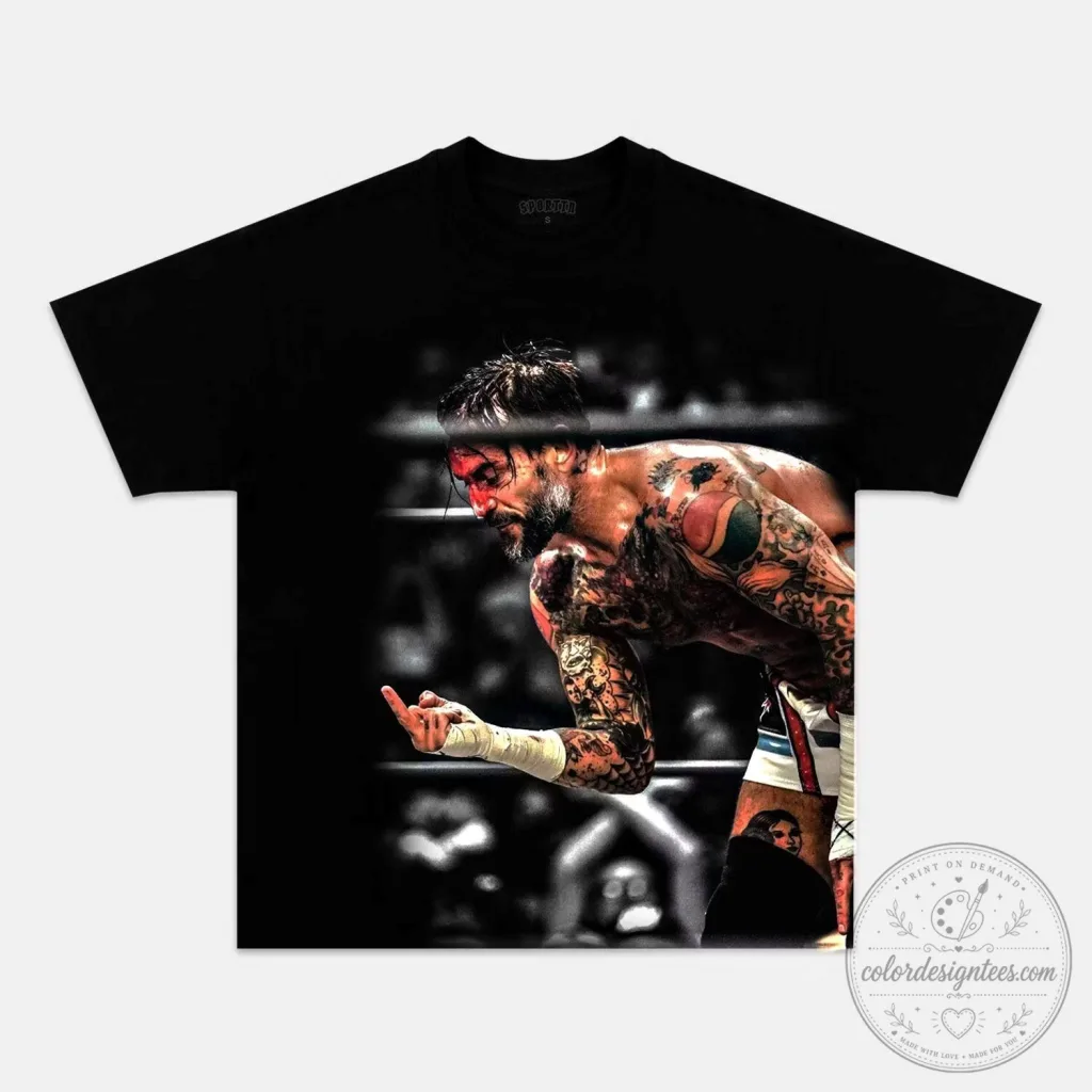 Black Graphic T-Shirt featuring CM Punk, the Professional Wrestler Black Graphic T-Shirt featuring CM Punk, the Professional Wrestler