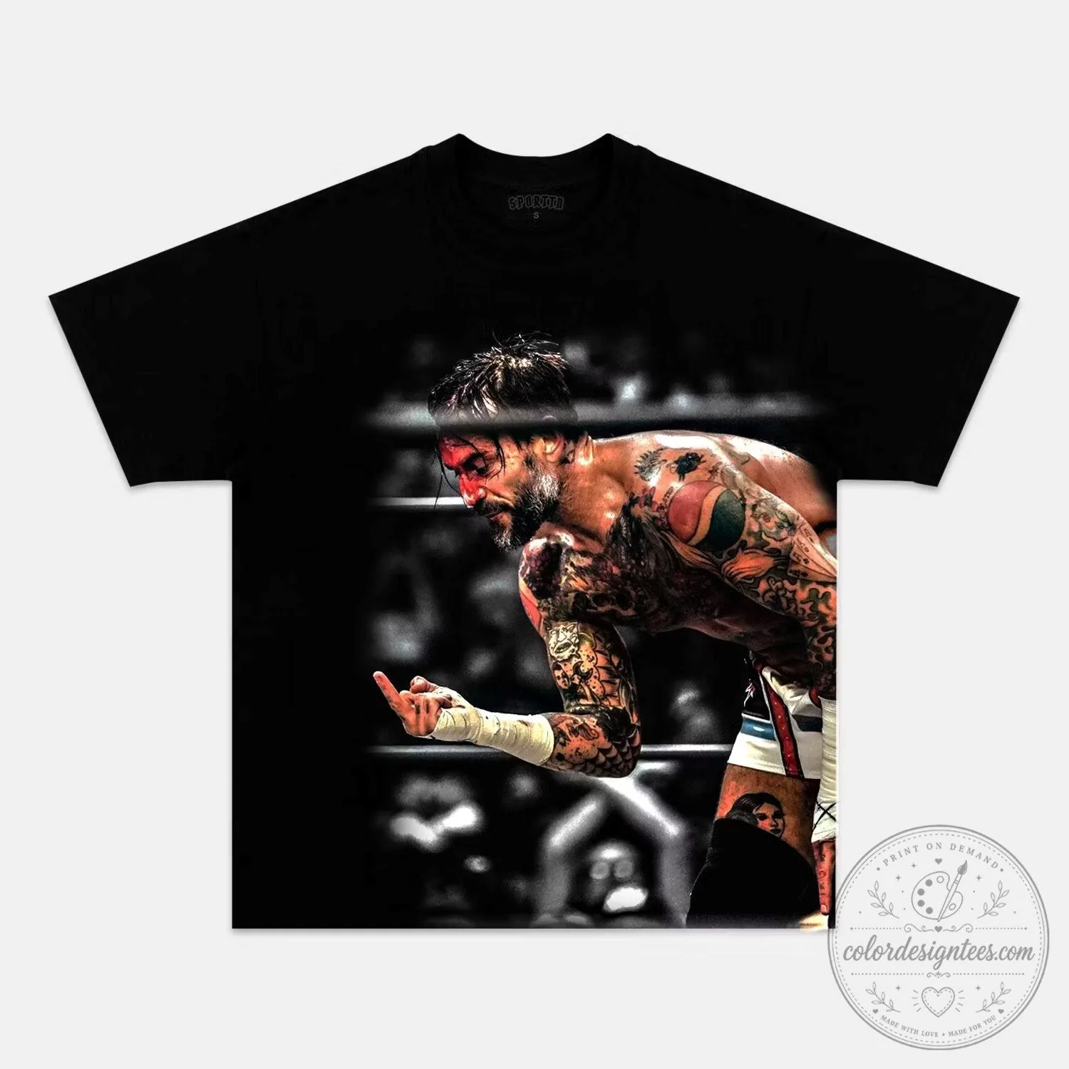 Black Graphic T-Shirt featuring CM Punk, the Professional Wrestler