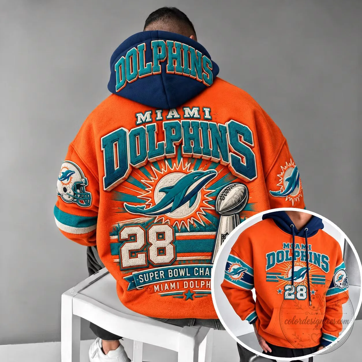 Miami Dolphins Super Bowl Champions Number 28 Football Team Hoodie 2 Miami Dolphins Super Bowl Champions Number 28 Football Team Hoodie