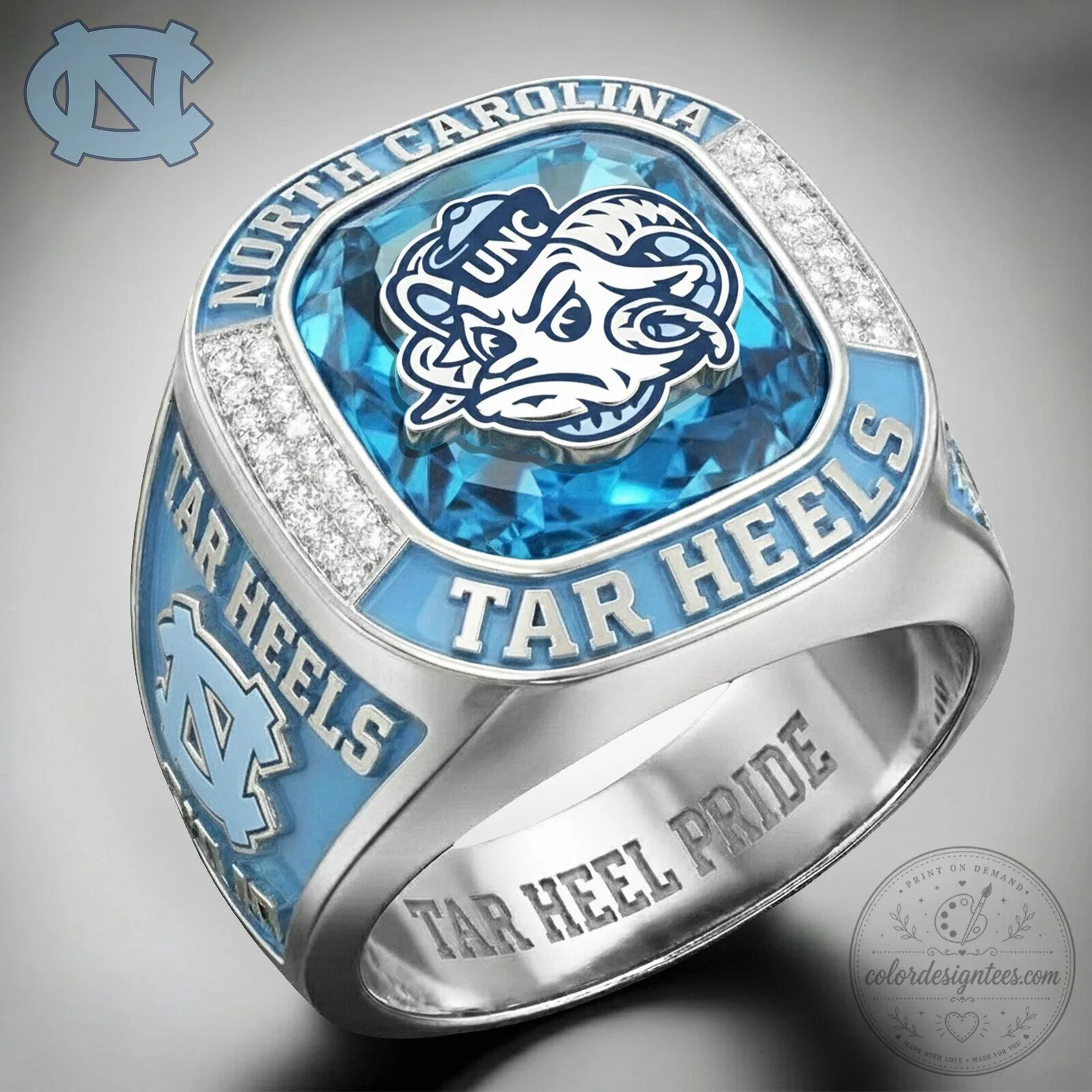 North Carolina Tar Heels Blue Gemstone College Championship Ring