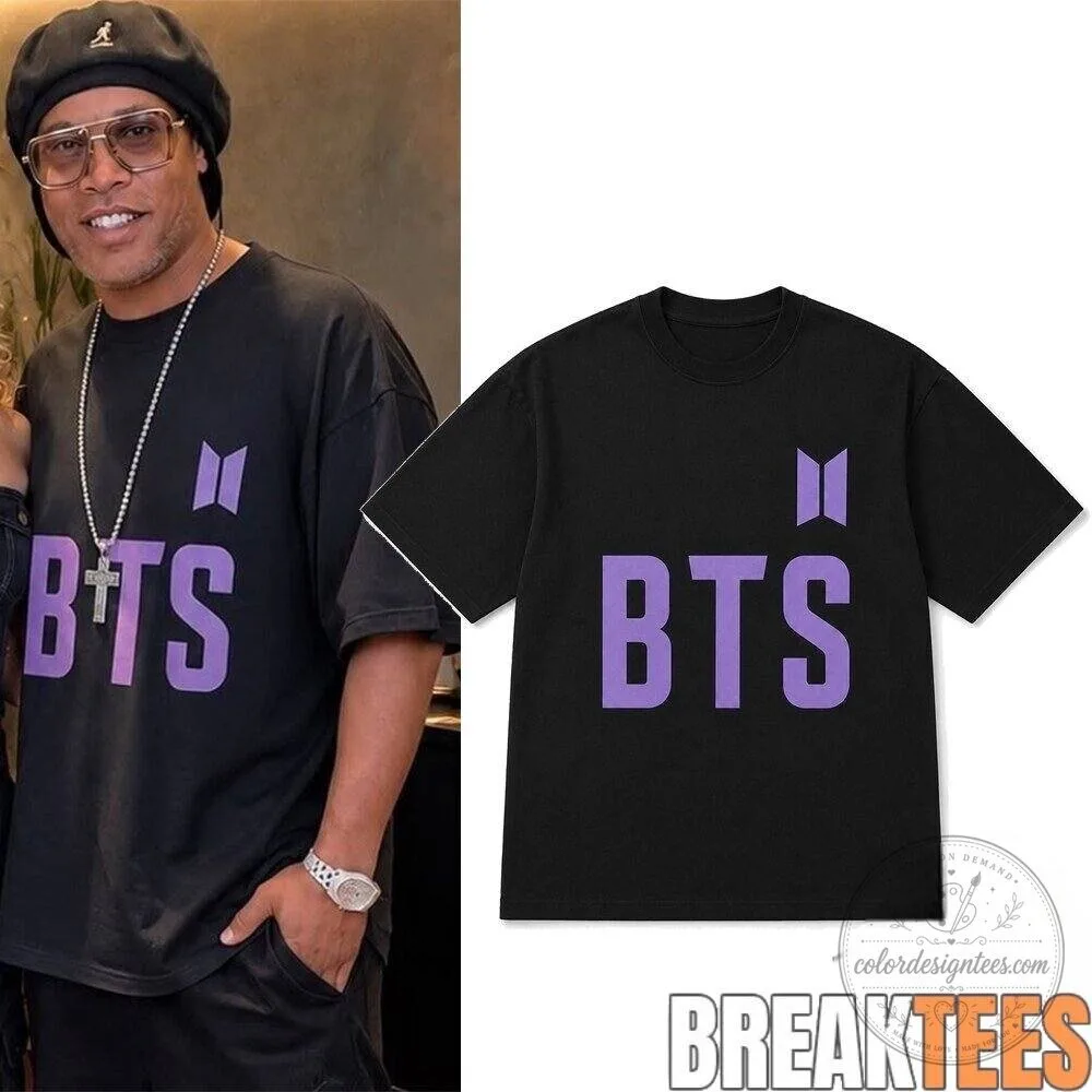 BTS K-Pop Music Band Purple Logo Black Graphic T-Shirt