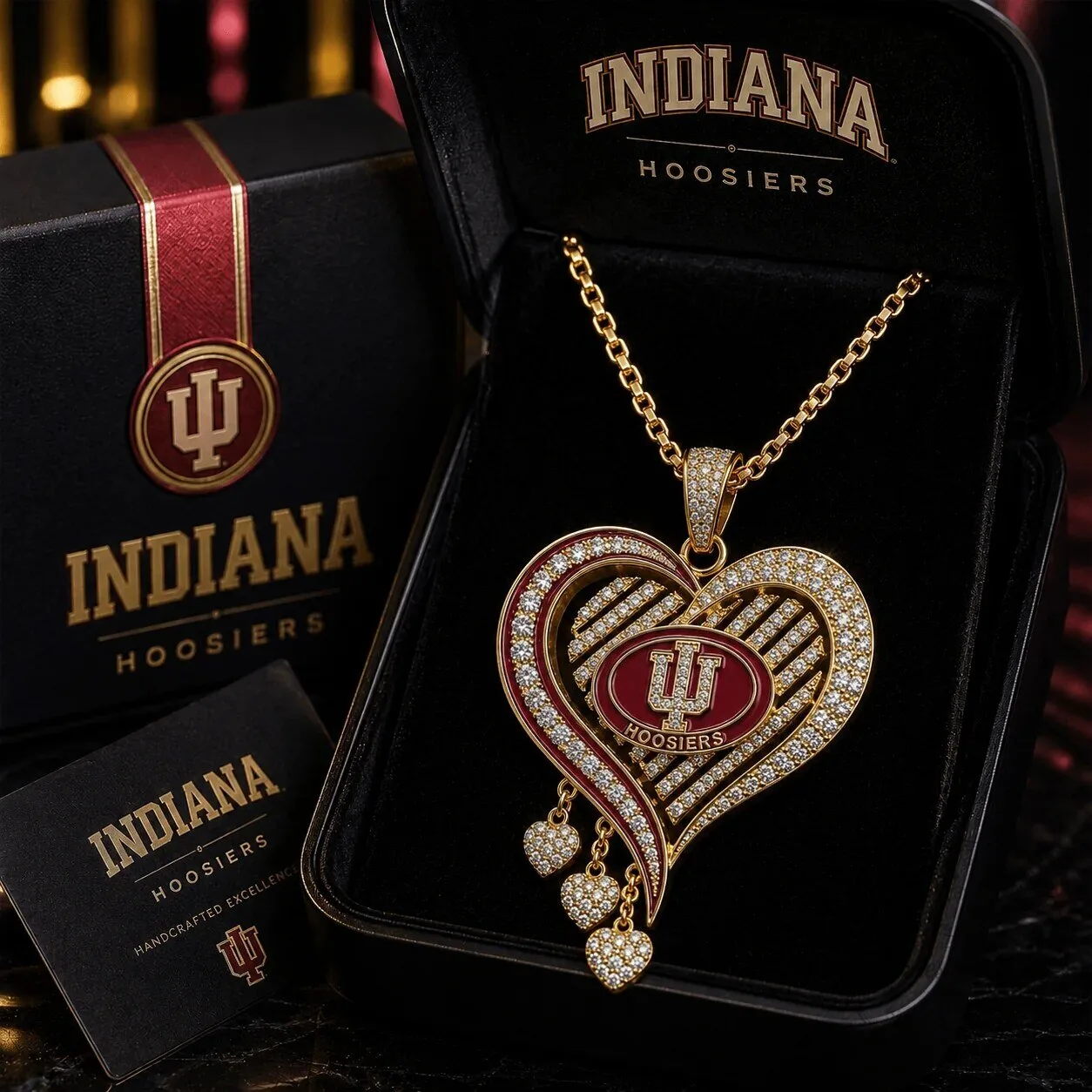 Indiana Hoosiers Heart Shaped Pendant Necklace with Diamonds