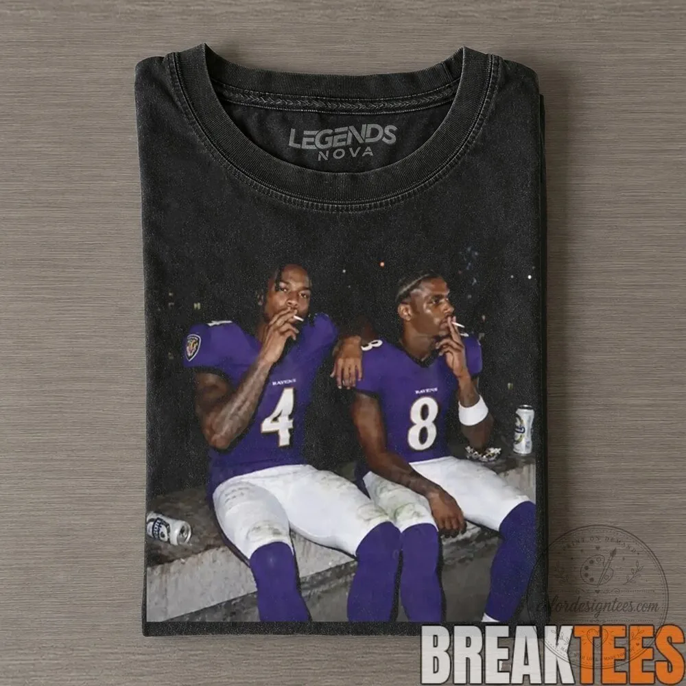 Baltimore Ravens Zay Flowers and Lamar Jackson Smoking on the Bench T-Shirt