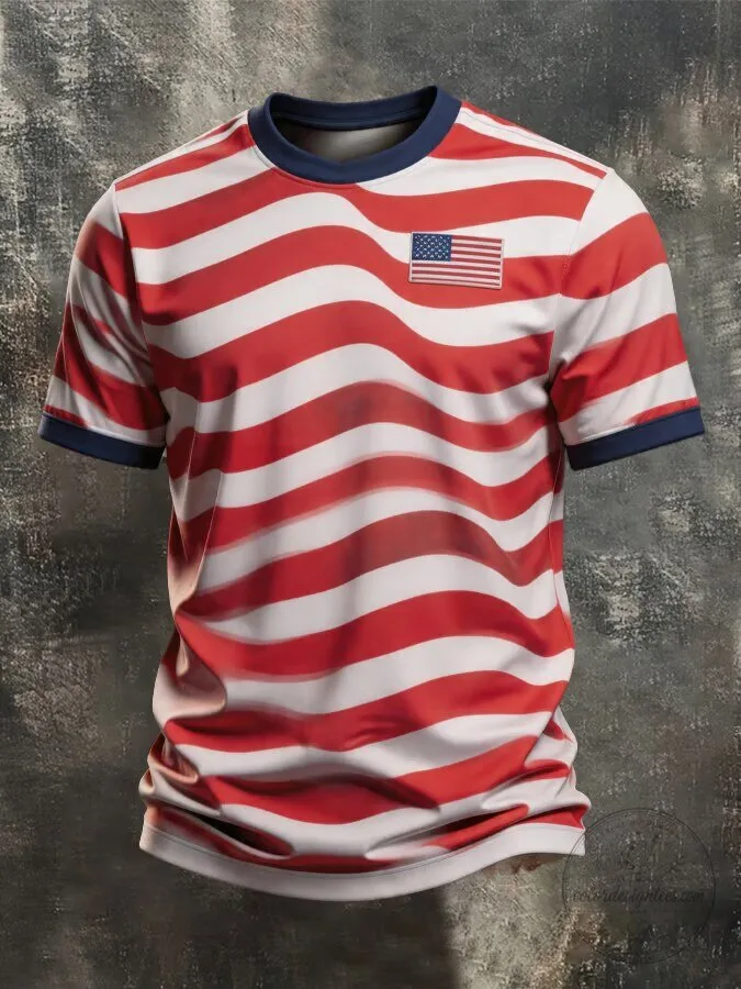 USA Soccer American Flag Wavy Stripes Patriotic Men's T-Shirt