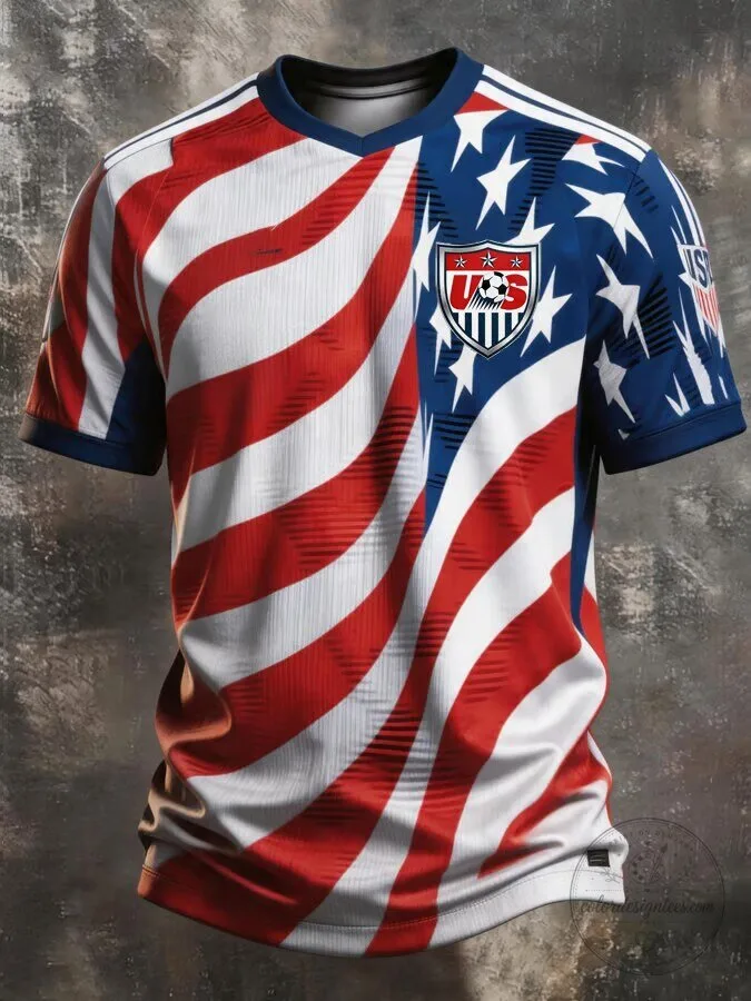 USA Soccer Men's American Flag Stars and Stripes Short Sleeve Jersey 2 USA Soccer Men's American Flag Stars and Stripes Short Sleeve Jersey
