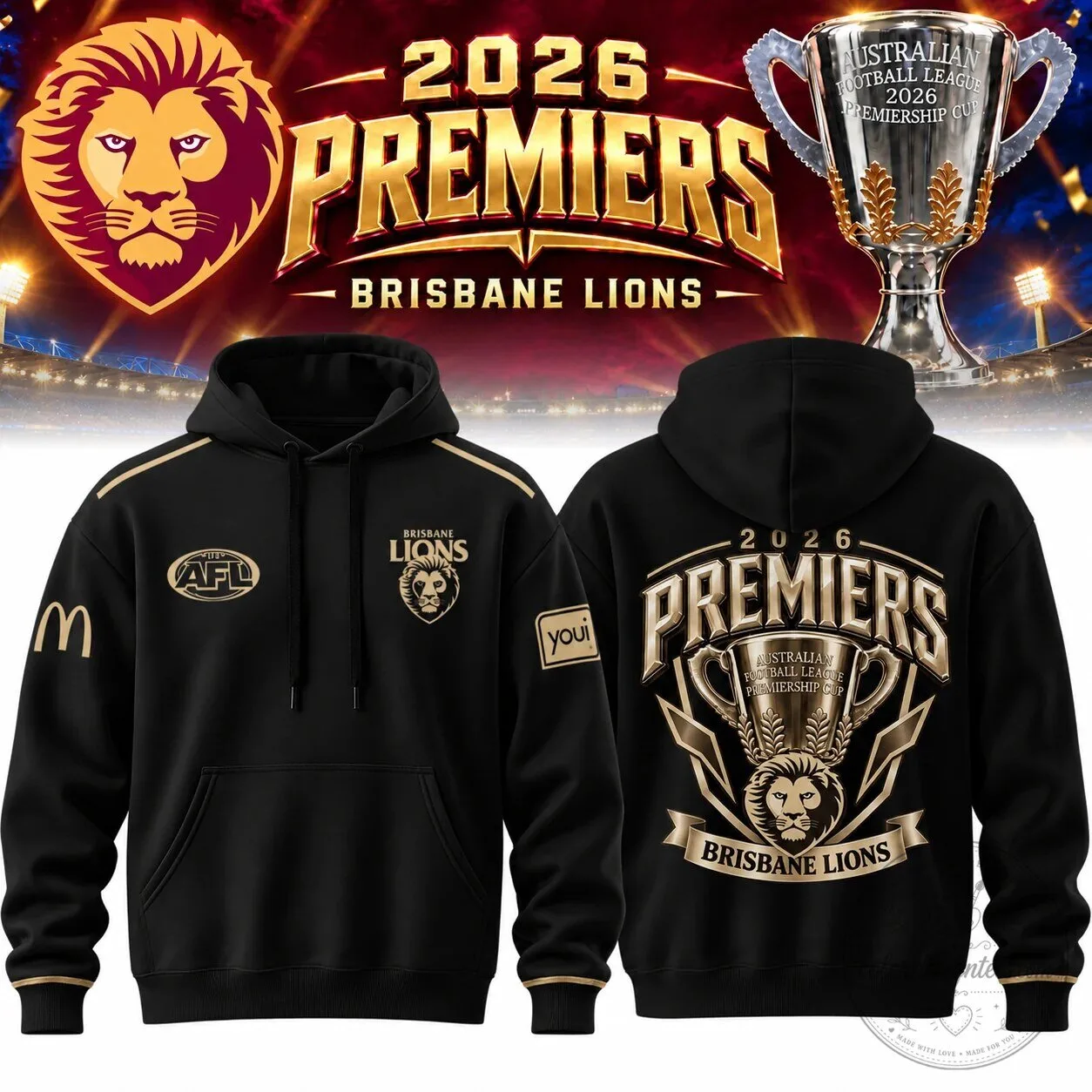Brisbane Lions Australian Football League 2026 Premiers Black Hoodie