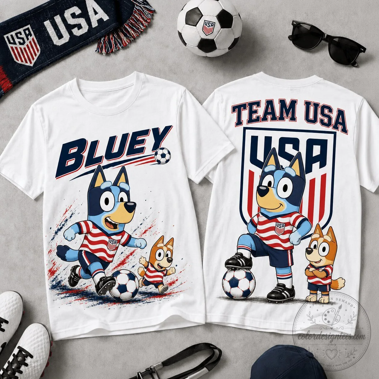 Bluey USA Soccer Fan White T-Shirt