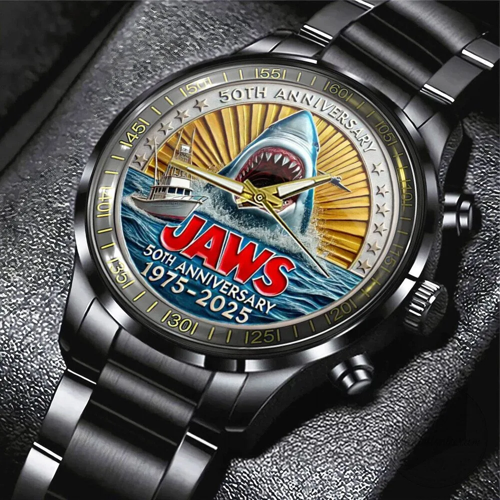 Commemorative Stainless Steel Watch for Jaws 50th Anniversary 1975-2025