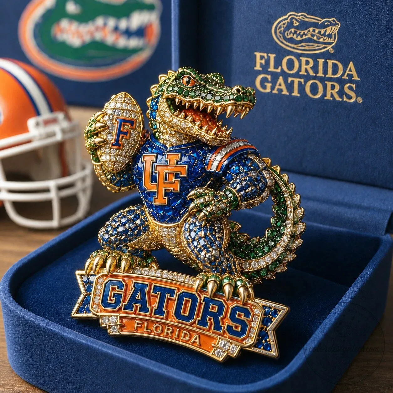 Florida Gators Football Alligator Brooch Pin with Rhinestones