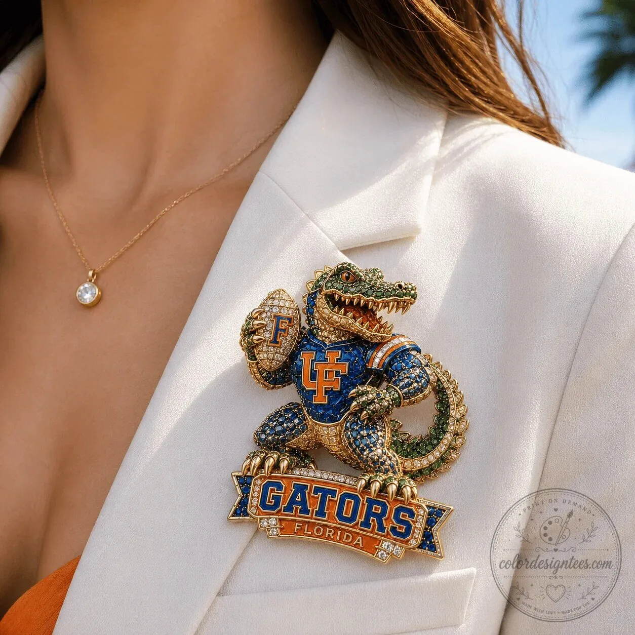 Florida Gators Football Alligator Brooch Pin with Rhinestones 8 Florida Gators Football Alligator Brooch Pin with Rhinestones