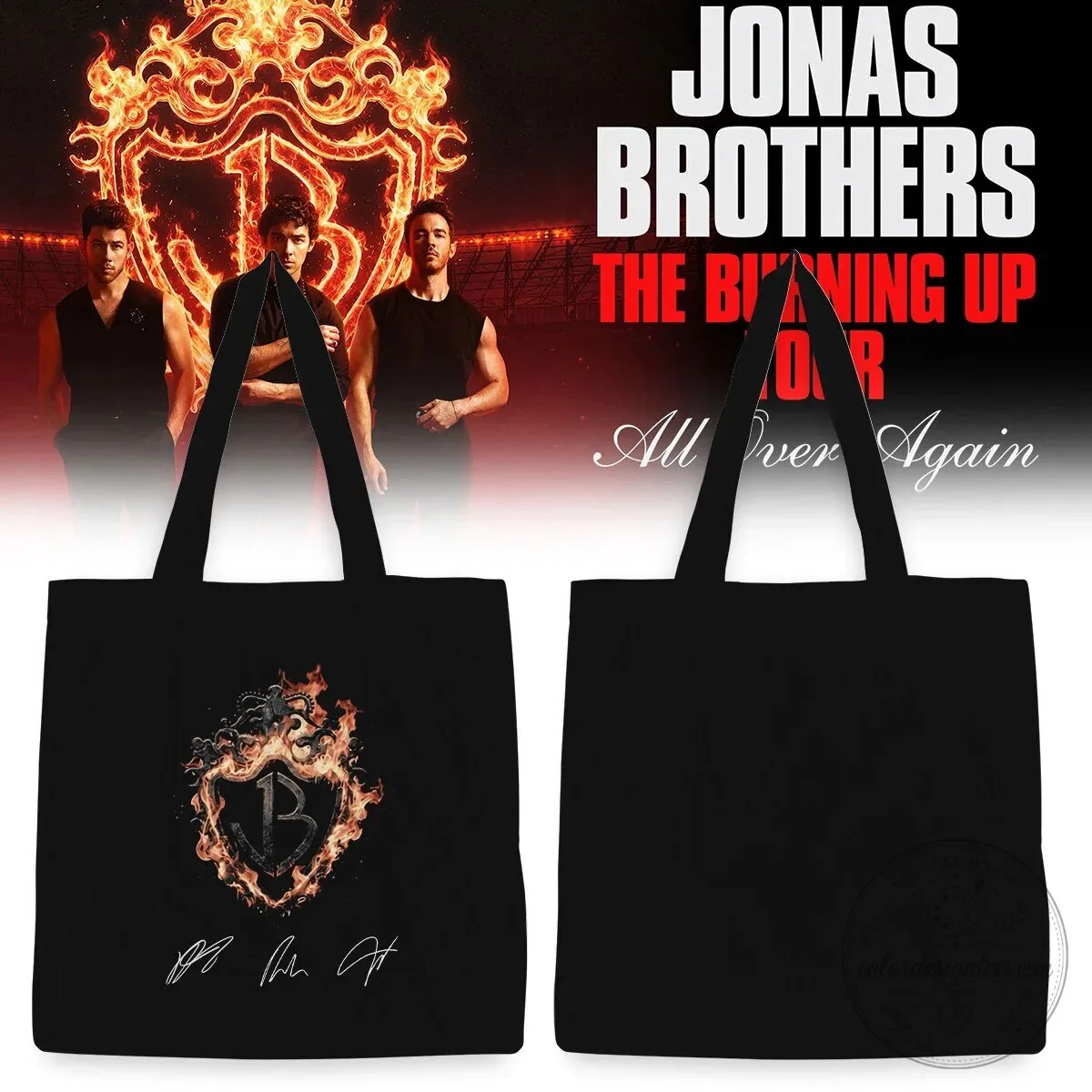 Jonas Brothers The Burning Up Tour Black Cotton Canvas Tote Bag 17 Jonas Brothers The Burning Up Tour Black Cotton Canvas Tote Bag
