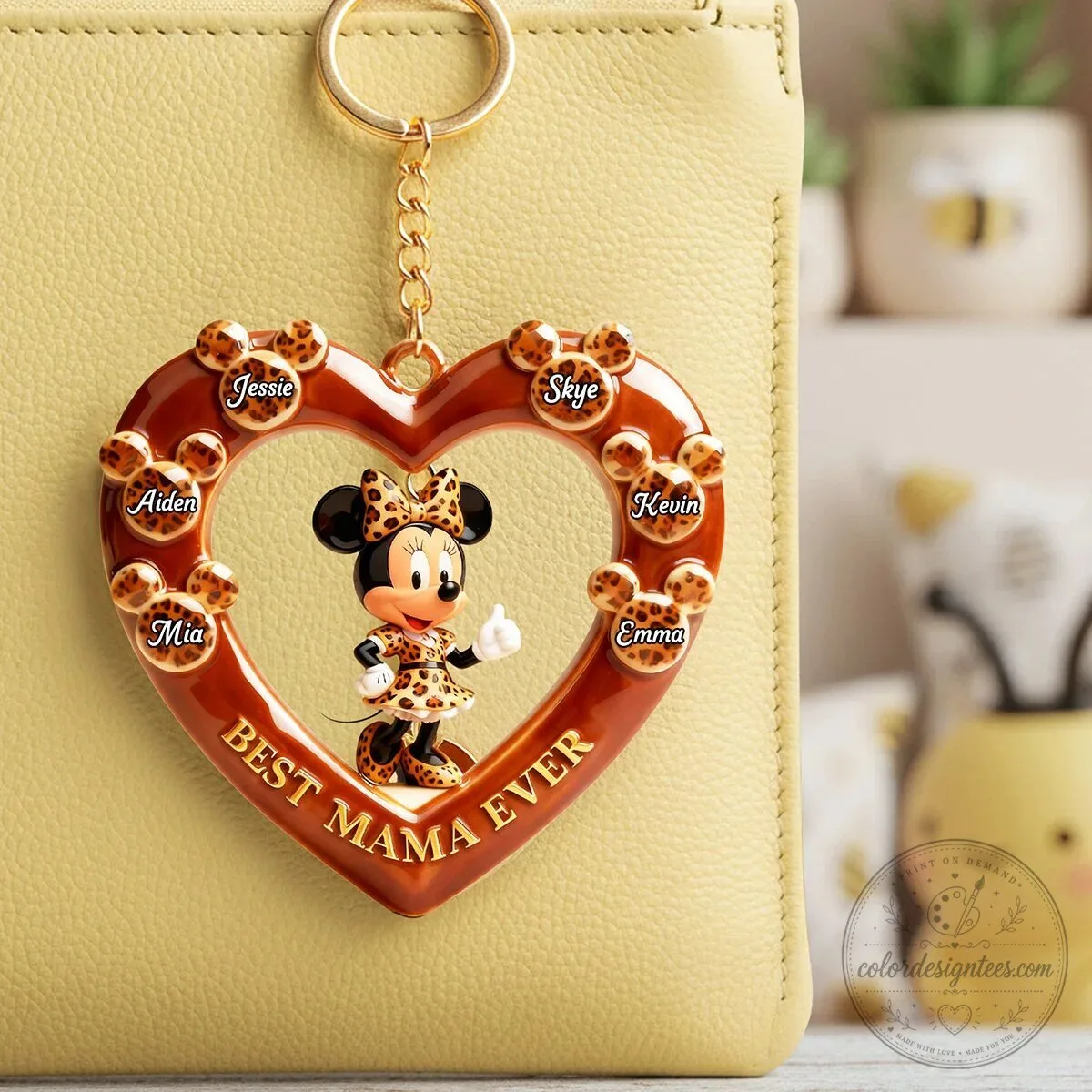 Minnie Mouse Best Mama Ever Heart Personalized Keychain