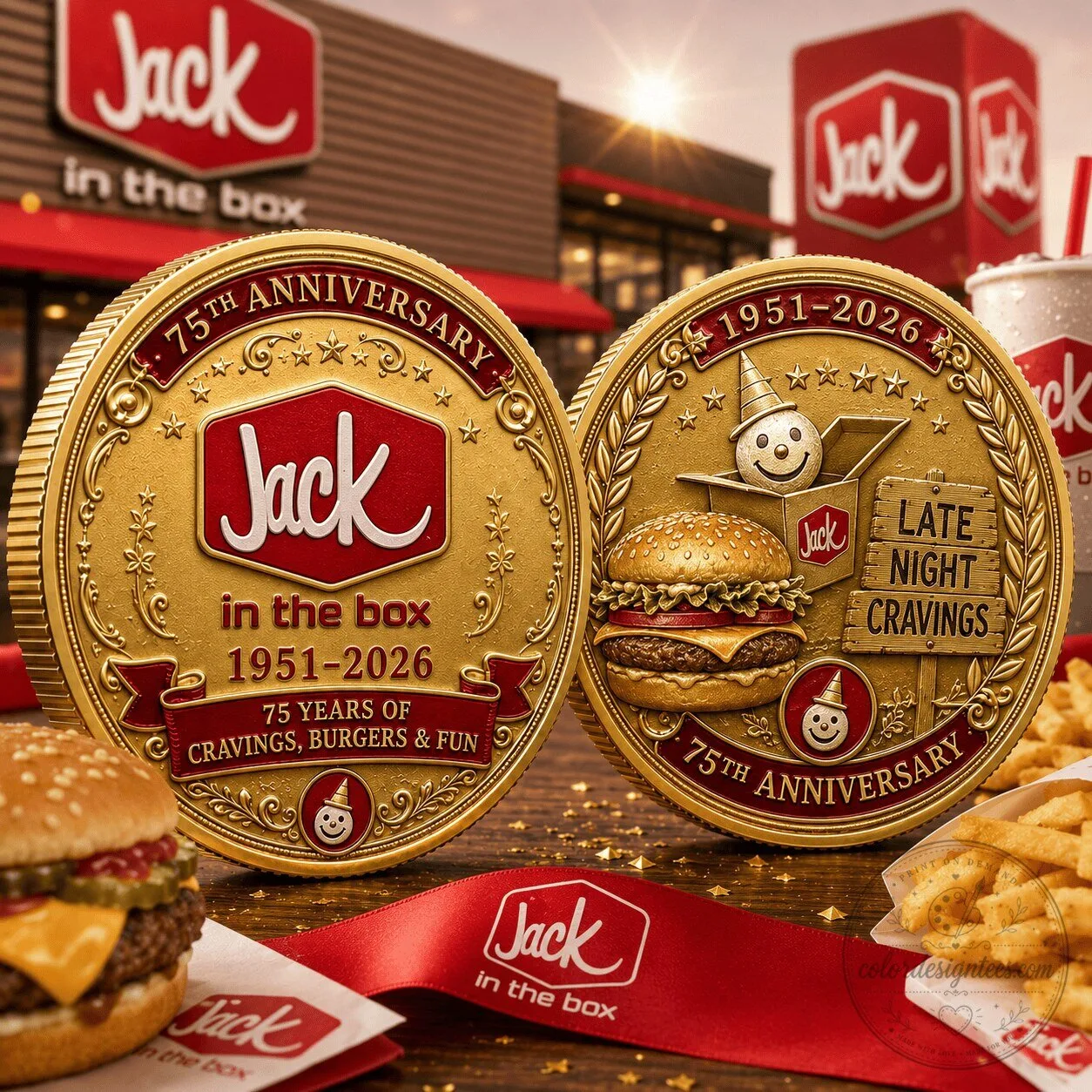 Jack in the Box 75th Anniversary Commemorative Gold Coin for Late Night Cravings