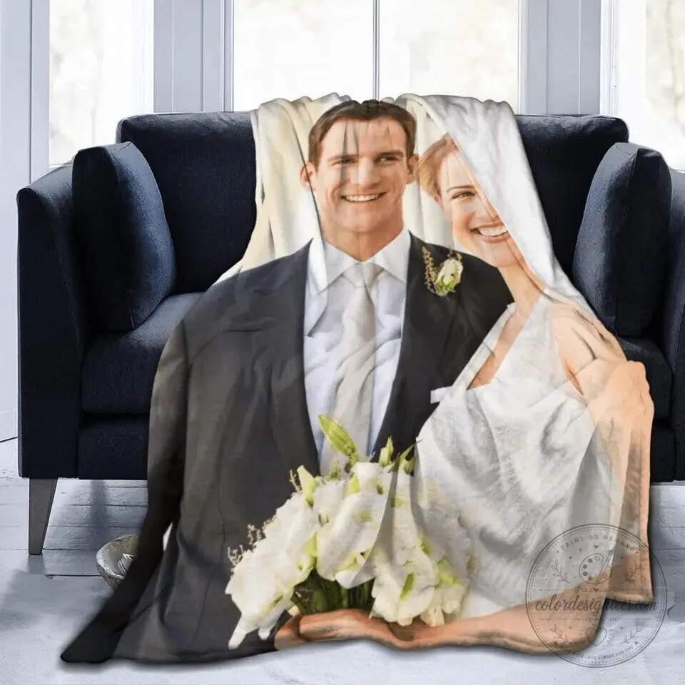 Personalized Wedding Photo Blanket, Custom Picture Throw for Couples, Anniversary Gift