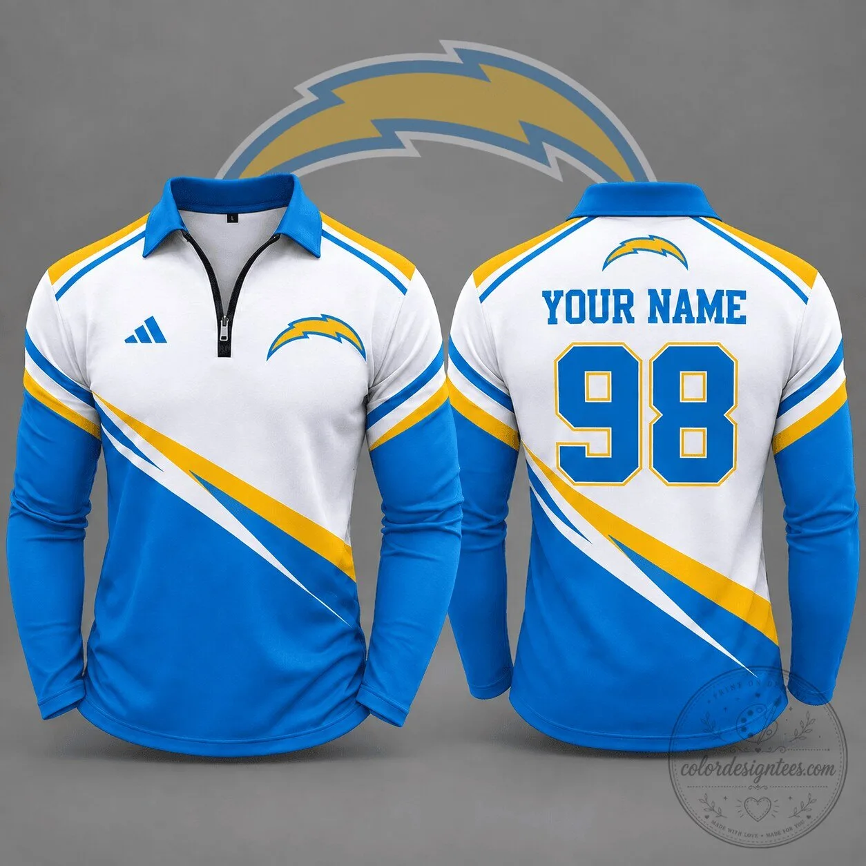 Los Angeles Chargers NFL Team Identity Quarter Zip Long Sleeve Polo Shirt