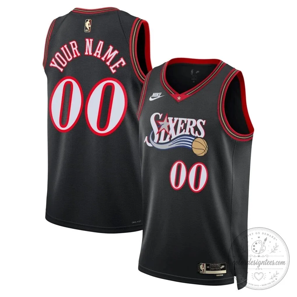 Philadelphia 76ers Custom Swingman Black Stitched Basketball Jersey