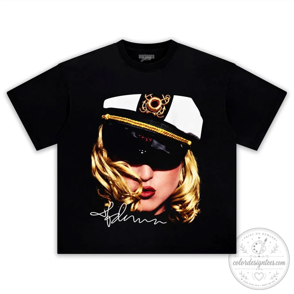 Madonna Vintage Black T-Shirt with Sailor Hat Photo Print Madonna Vintage Black T-Shirt with Sailor Hat Photo Print