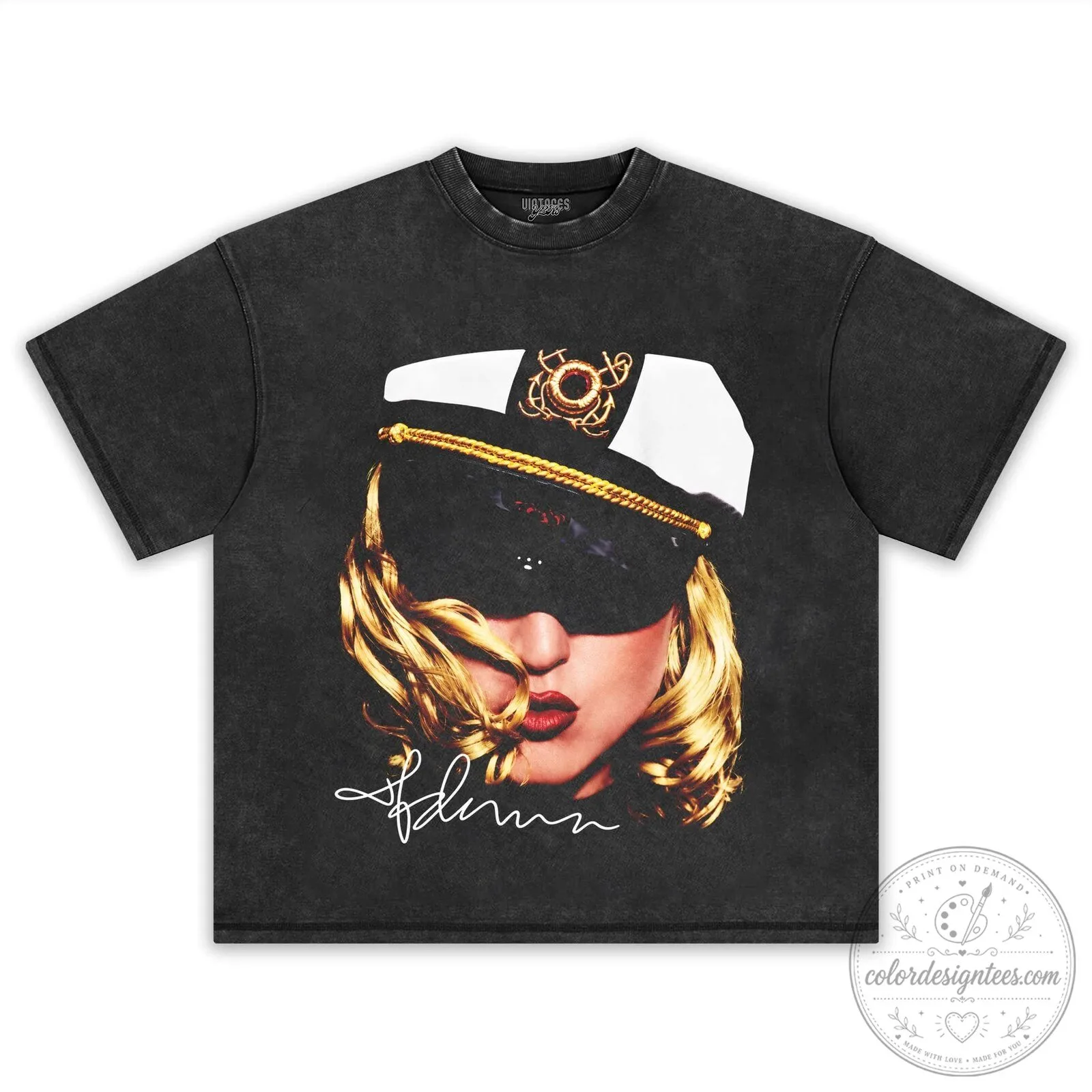 Madonna Vintage Black T-Shirt with Sailor Hat Photo Print 12 Madonna Vintage Black T-Shirt with Sailor Hat Photo Print
