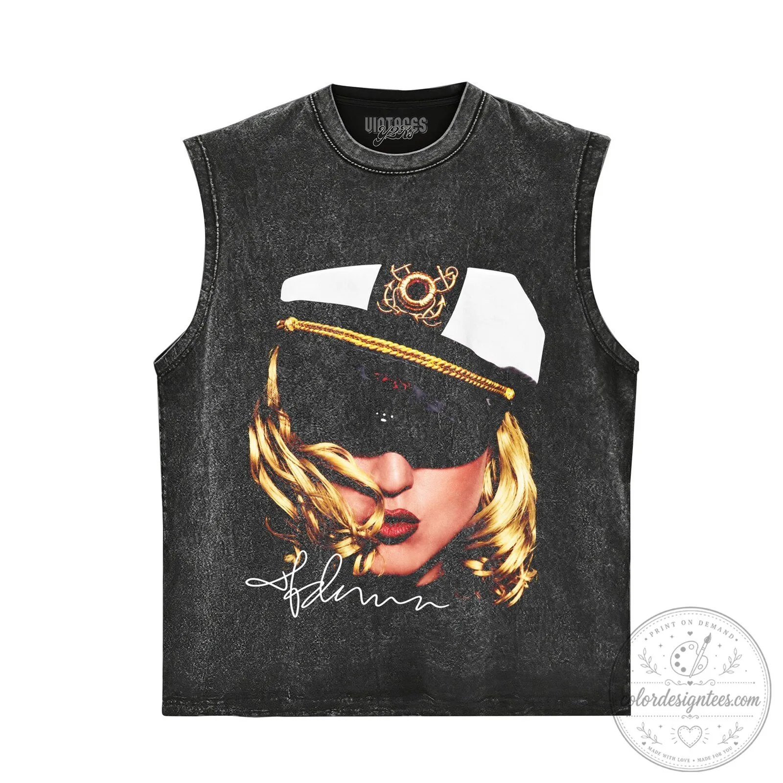 Madonna Vintage Black T-Shirt with Sailor Hat Photo Print 13 Madonna Vintage Black T-Shirt with Sailor Hat Photo Print