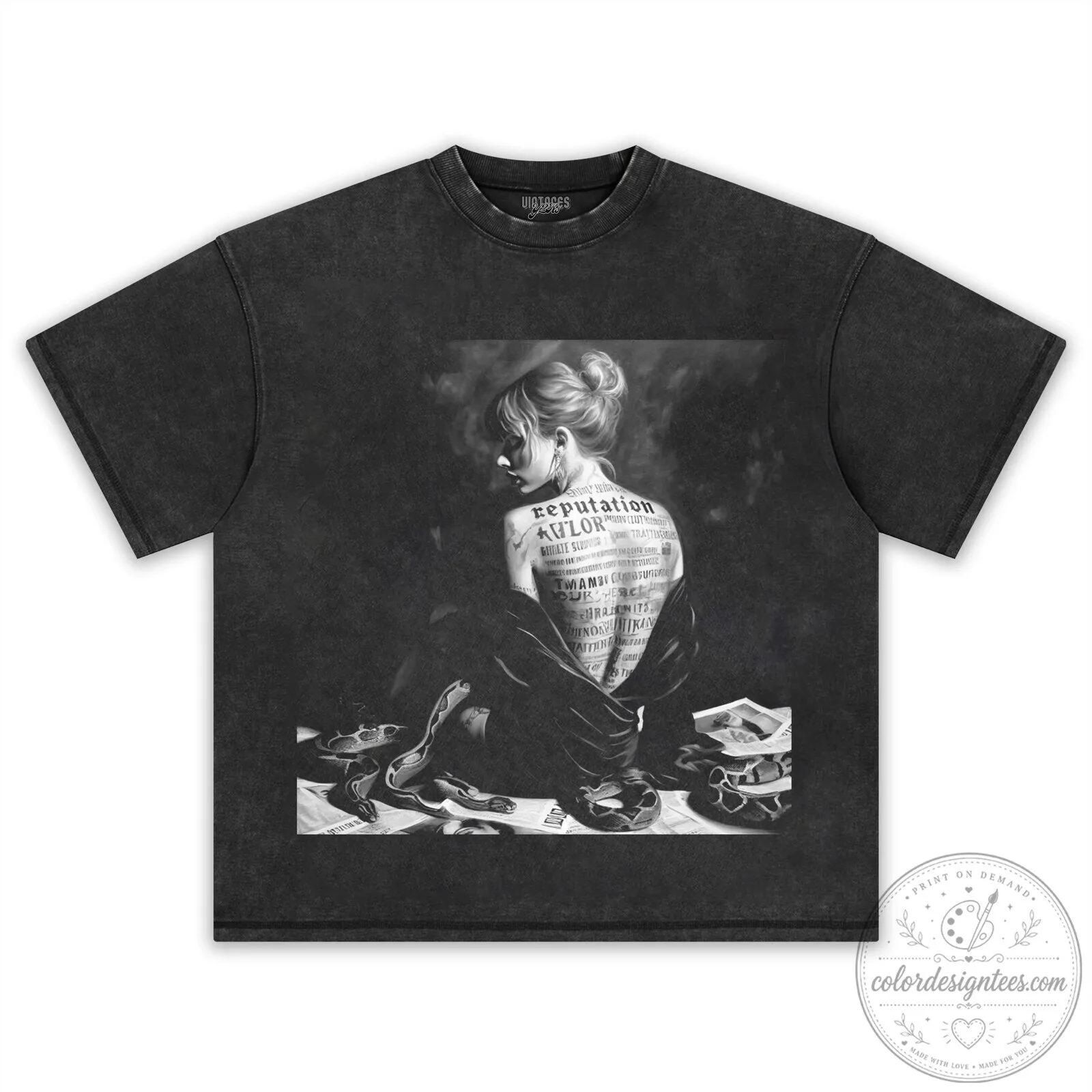Taylor Swift Reputation Album Cover Black Washed T-Shirt