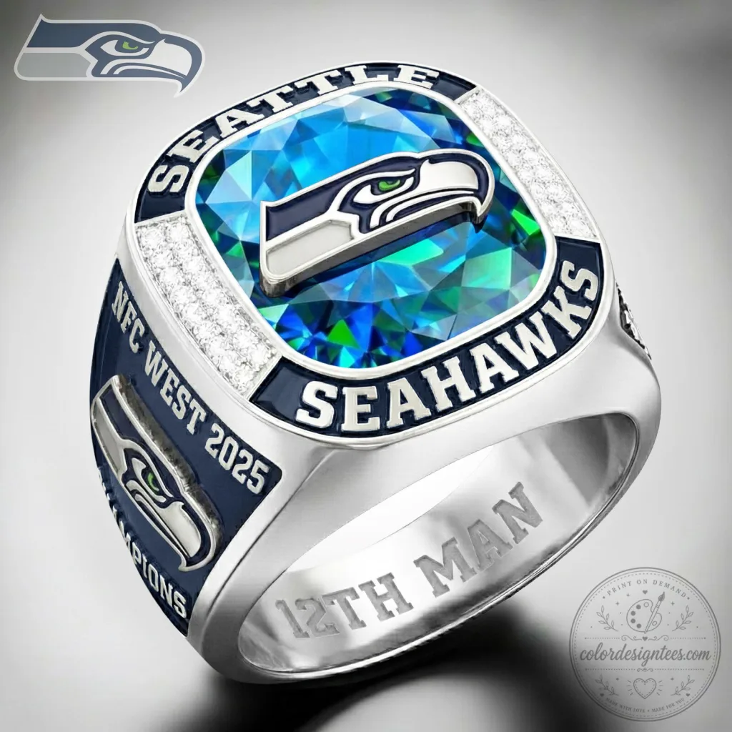 Seattle Seahawks NFC West 2025 Champions 12th Man Football Ring Seattle Seahawks NFC West 2025 Champions 12th Man Football Ring