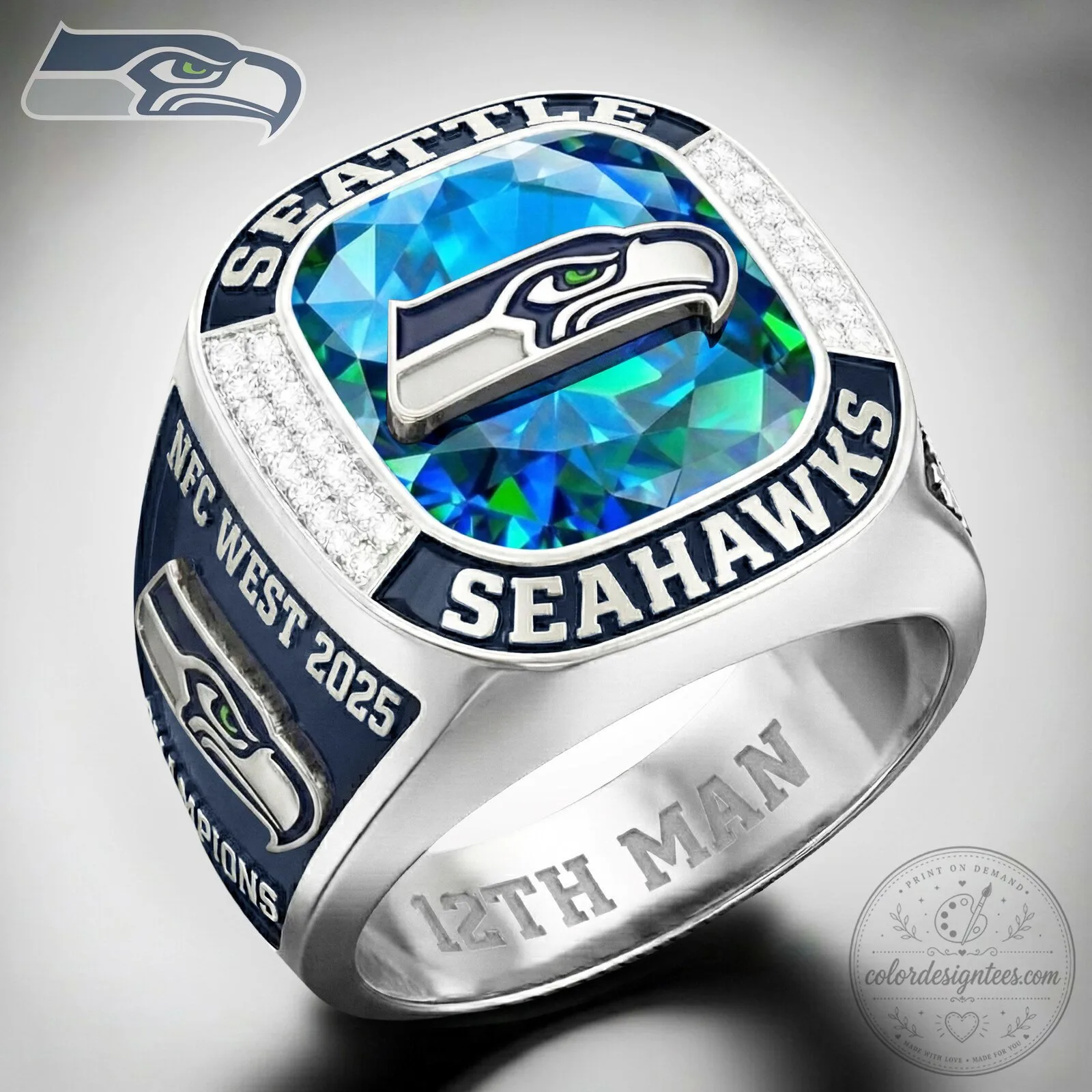 Seattle Seahawks NFC West 2025 Champions 12th Man Football Ring