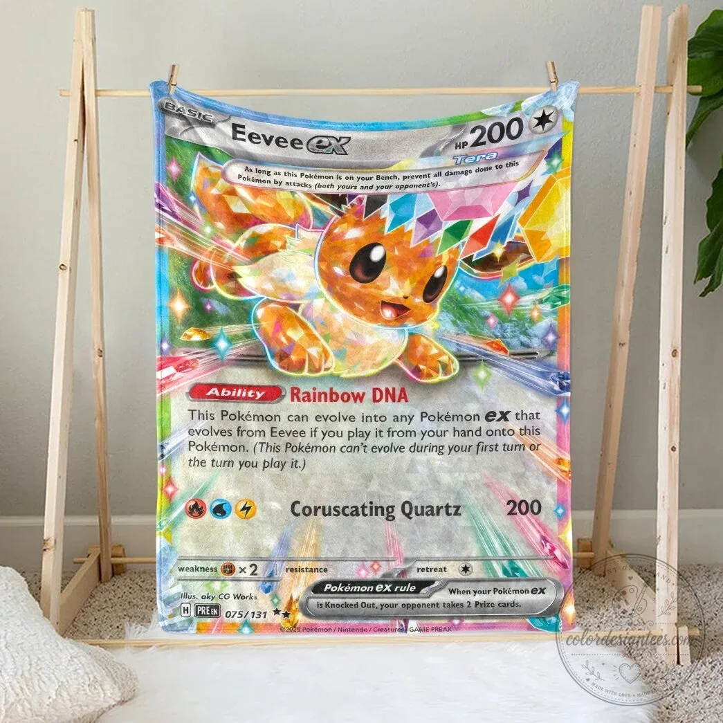 Pokemon Eevee EX Rainbow DNA Coruscating Quartz Trading Card Game Fleece Blanket