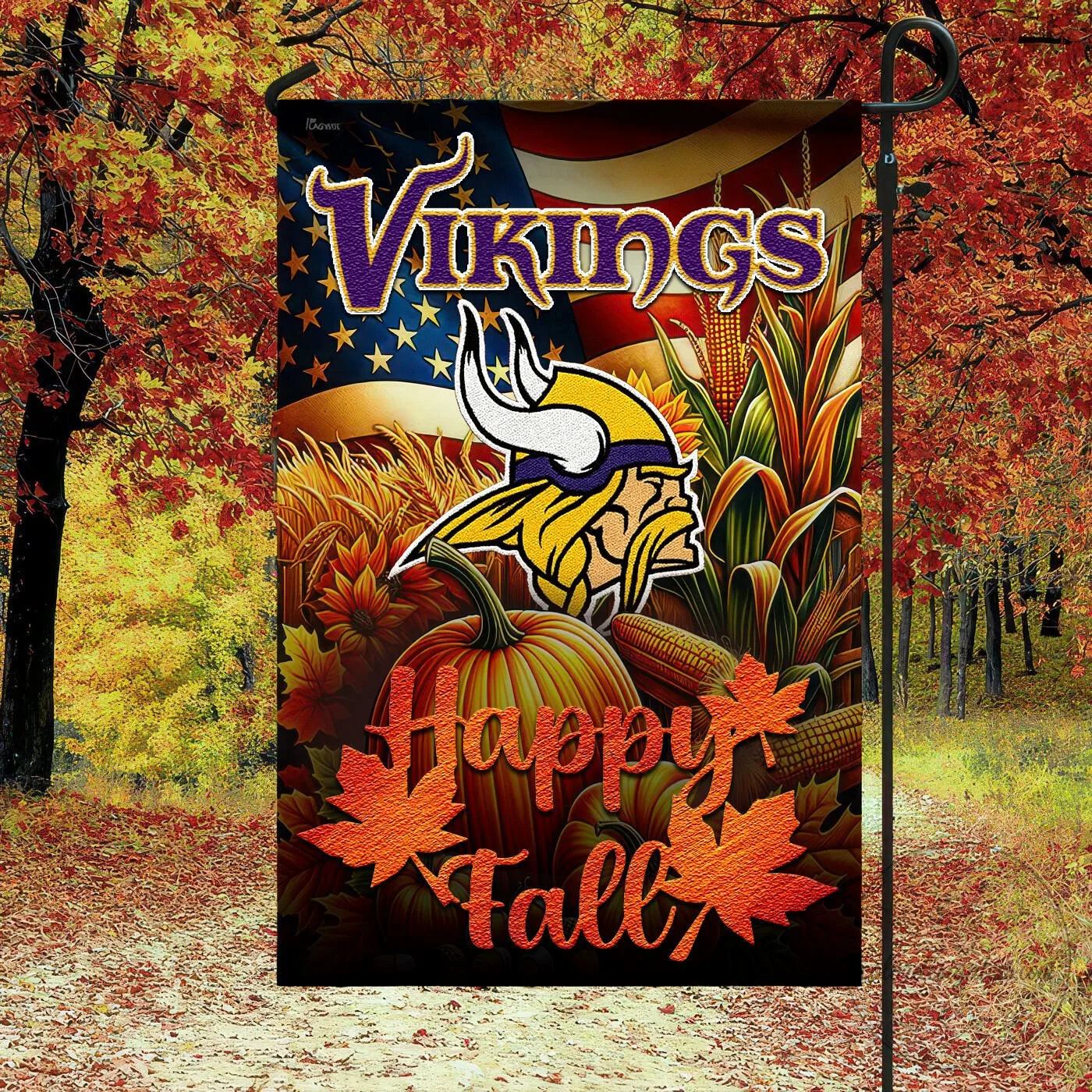 Minnesota Vikings NFL Happy Fall Autumn Harvest Garden Flag