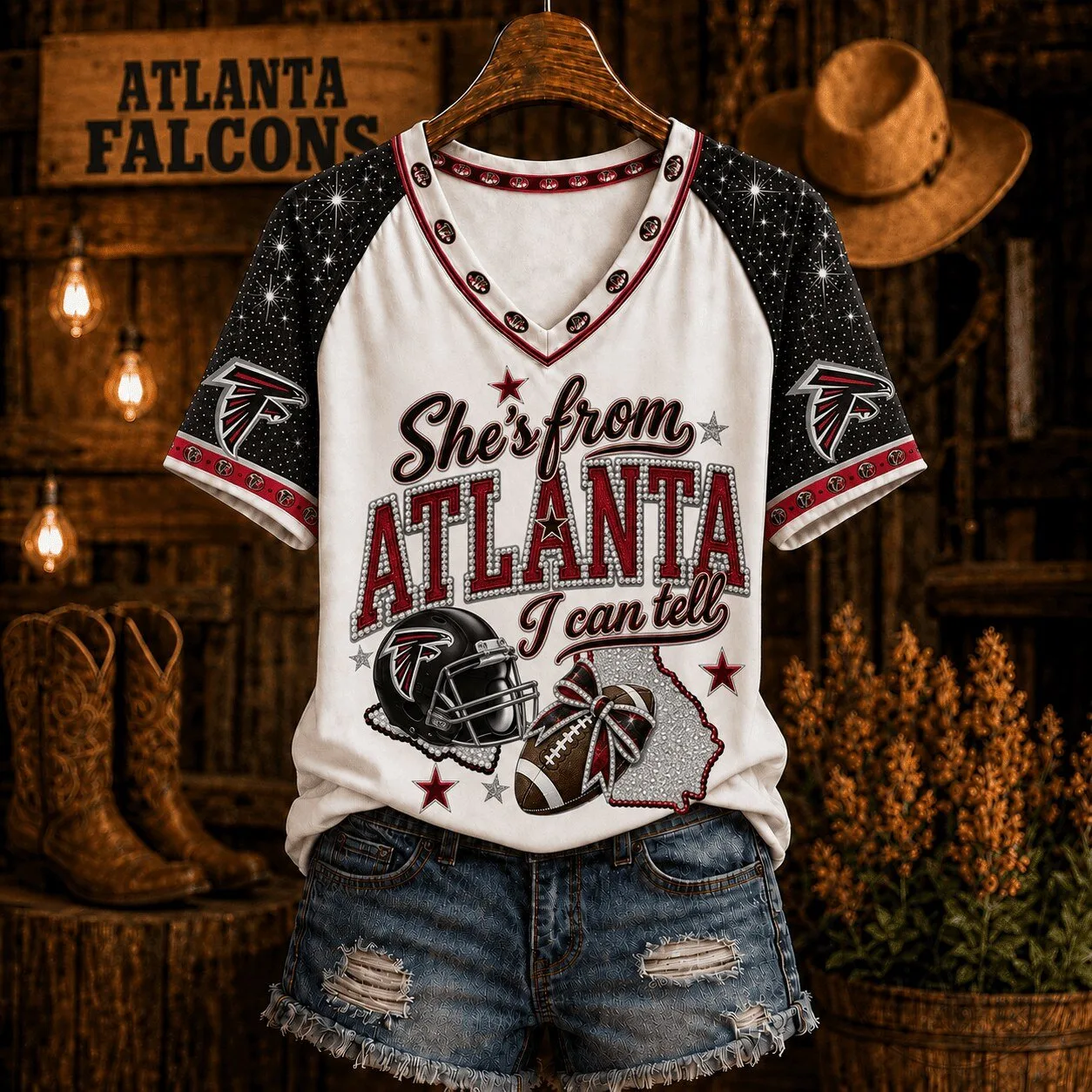 Atlanta Falcons She's From Atlanta I Can Tell Football Fan V-Neck T-Shirt