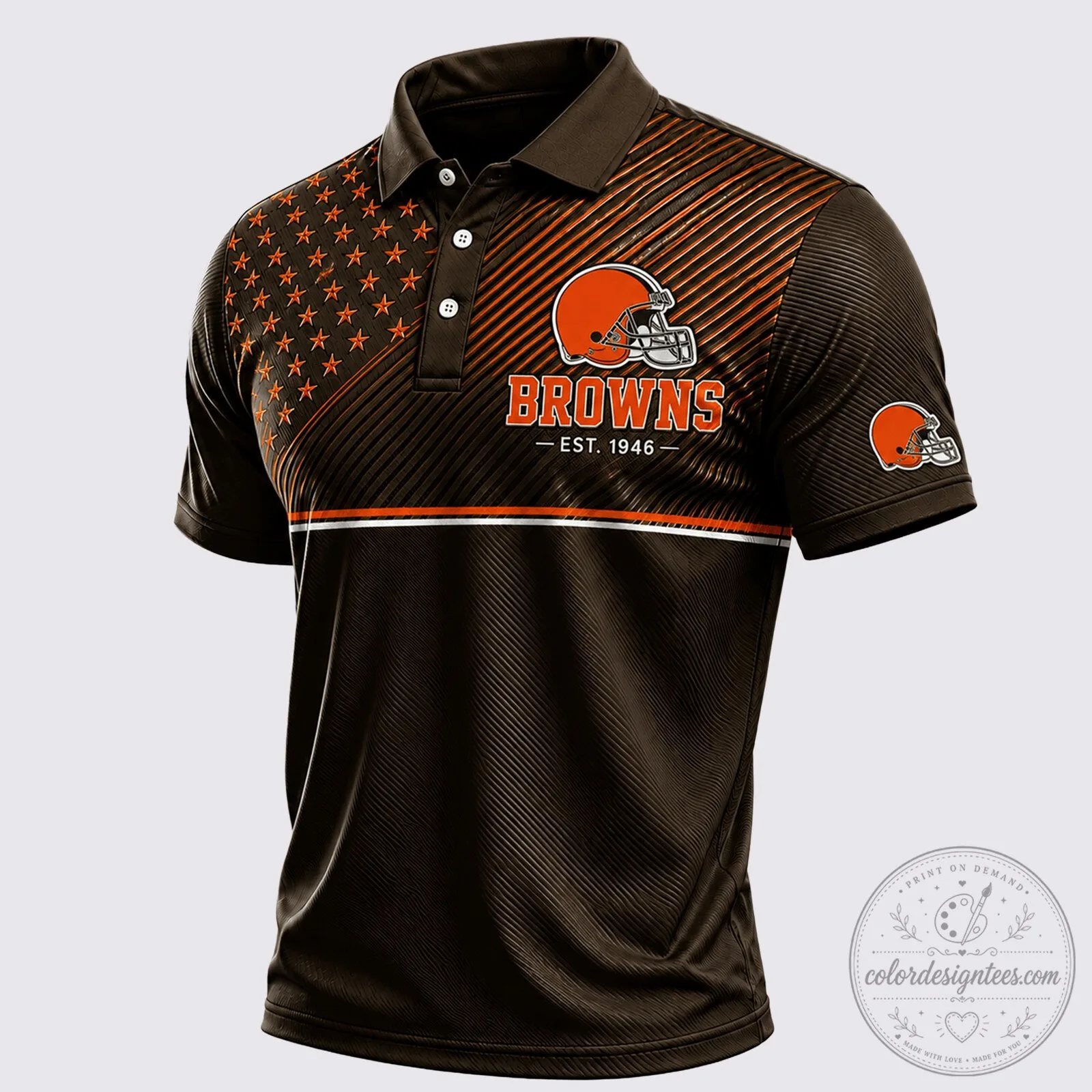 Cleveland Browns American Flag Stars and Stripes Polo Shirt