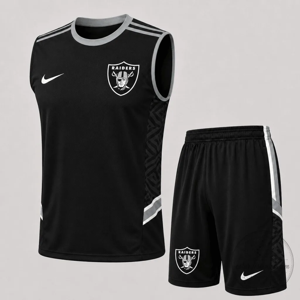 Las Vegas Raiders NFL Football Team Black and Gray Tank Top and Shorts Set Las Vegas Raiders NFL Football Team Black and Gray Tank Top and Shorts Set