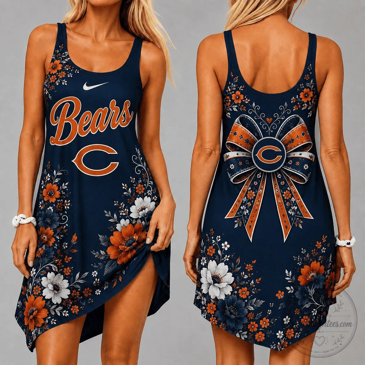 Chicago Bears Floral Pattern Sleeveless Mini Dress for Women