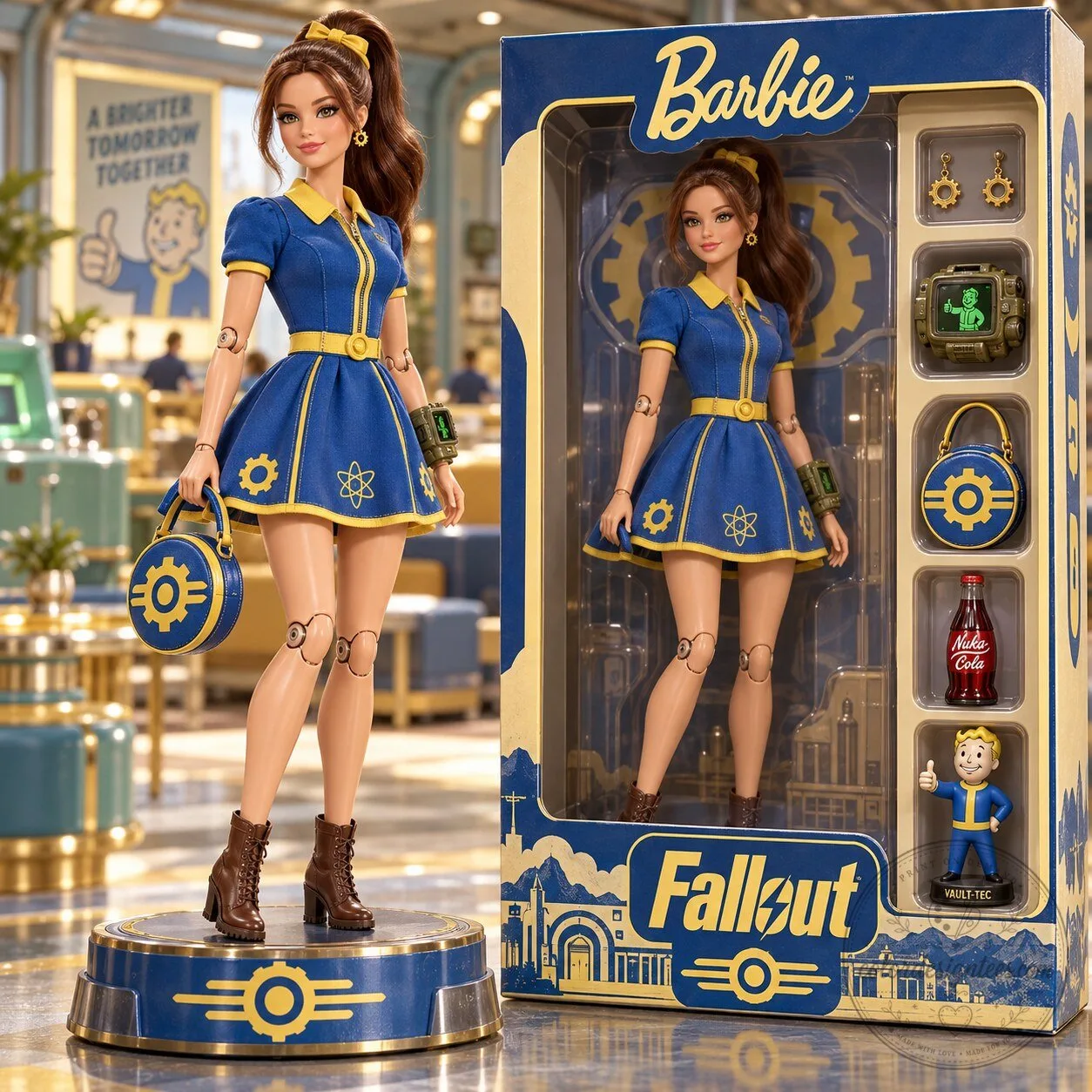 Barbie Fallout Vault-Tec Collectible Doll with Accessories and Display Stand