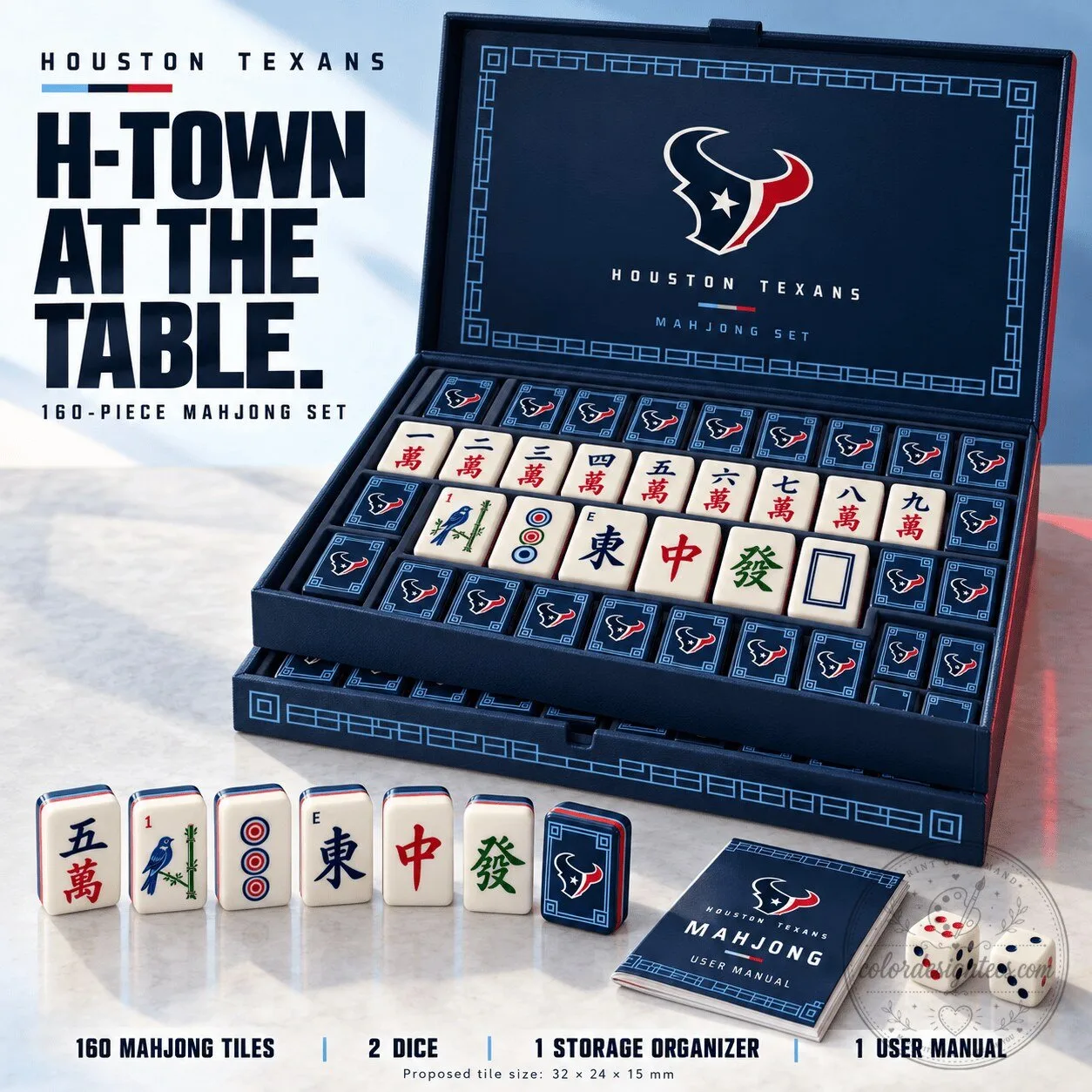 Houston Texans Mahjong Game Set with 160 Tiles, Dice, and Storage Case