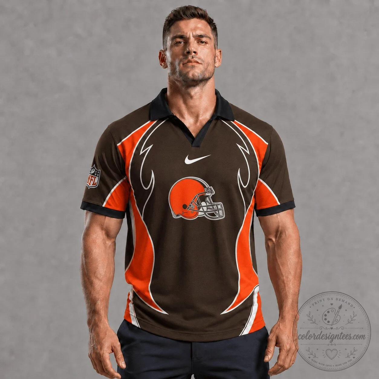 Cleveland Browns NFL Football Team Logo Brown Polo Shirt 5 Cleveland Browns NFL Football Team Logo Brown Polo Shirt