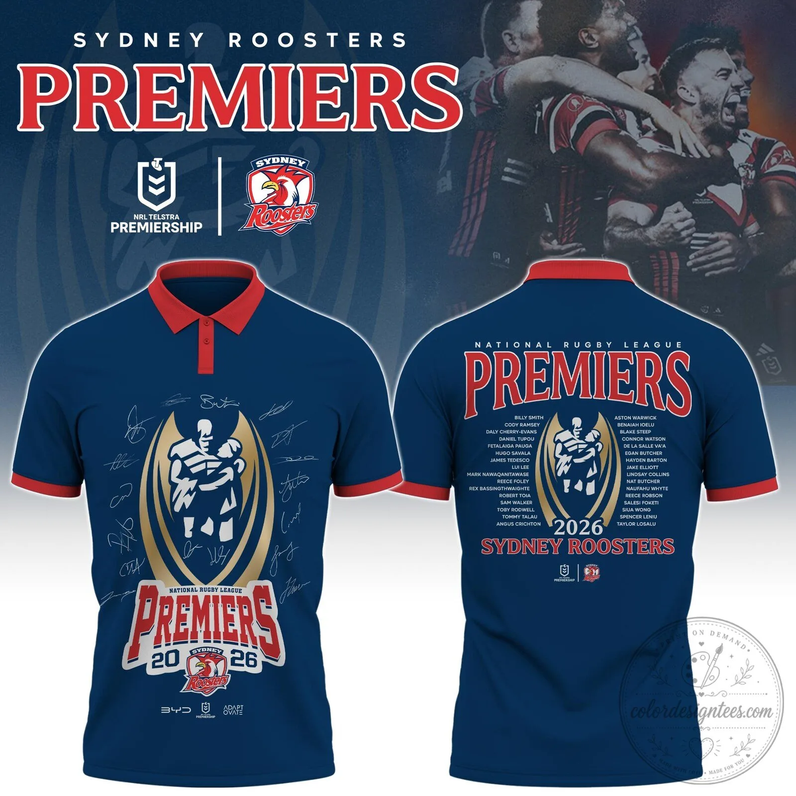 Sydney Roosters National Rugby League Premiers 2026 Polo Shirt 1 Sydney Roosters National Rugby League Premiers 2026 Polo Shirt